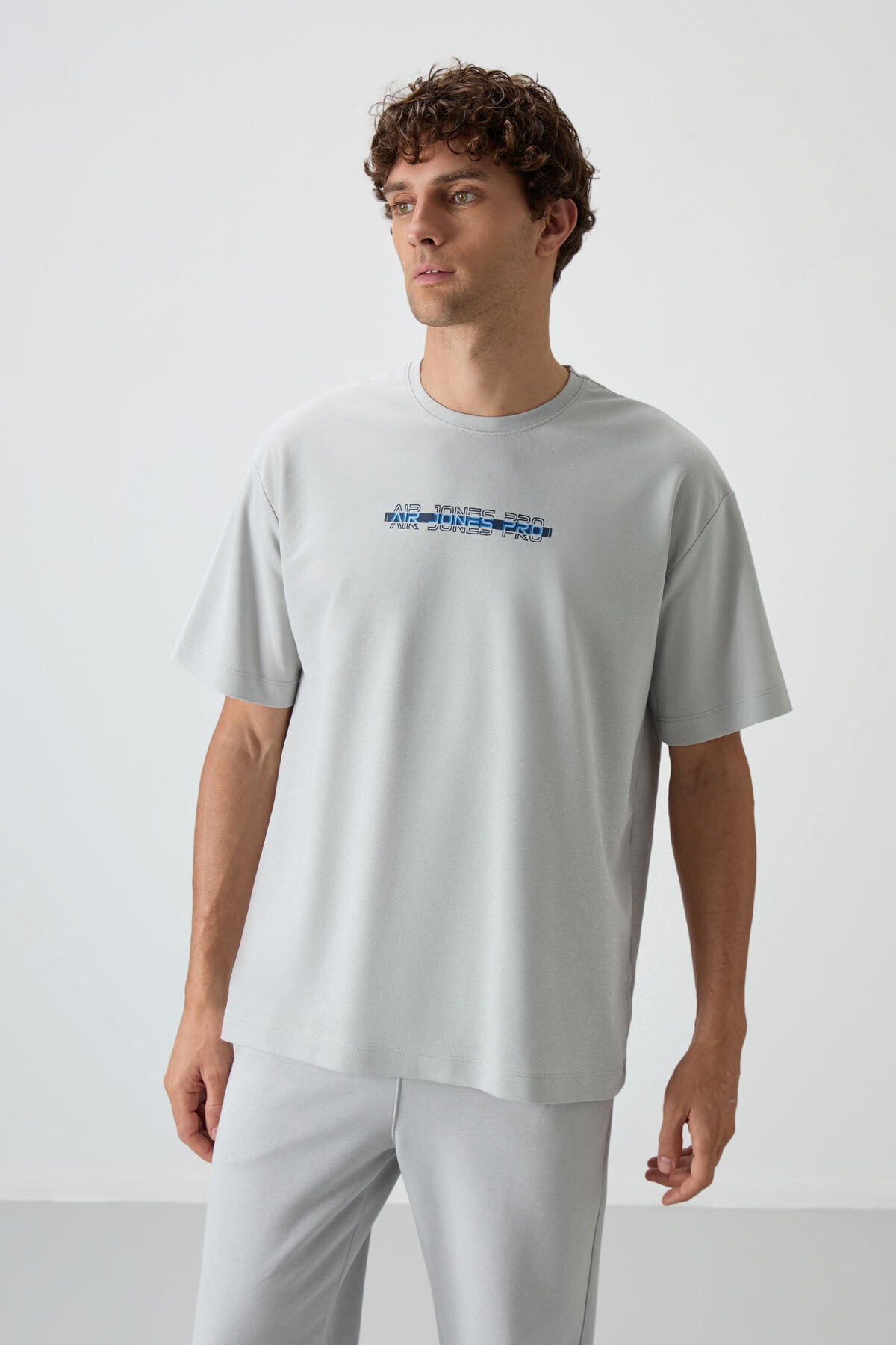 Stone Cotton Thick Textured Surface Oversize Fit Printed Men's T-Shirt - 88365