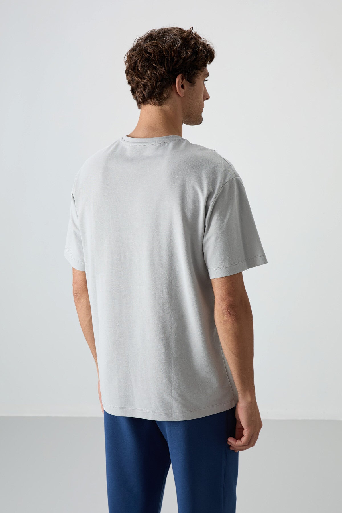 Stone Cotton Thick Textured Surface Oversize Fit Printed Men's T-Shirt - 88372