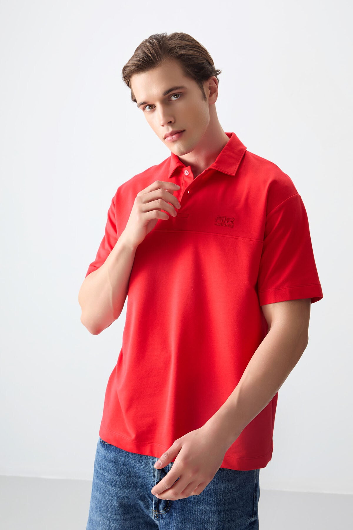 Fiesta Cotton Thick Soft Textured Polo Collar Oversize Fit Basic Men's T-Shirt - 88382