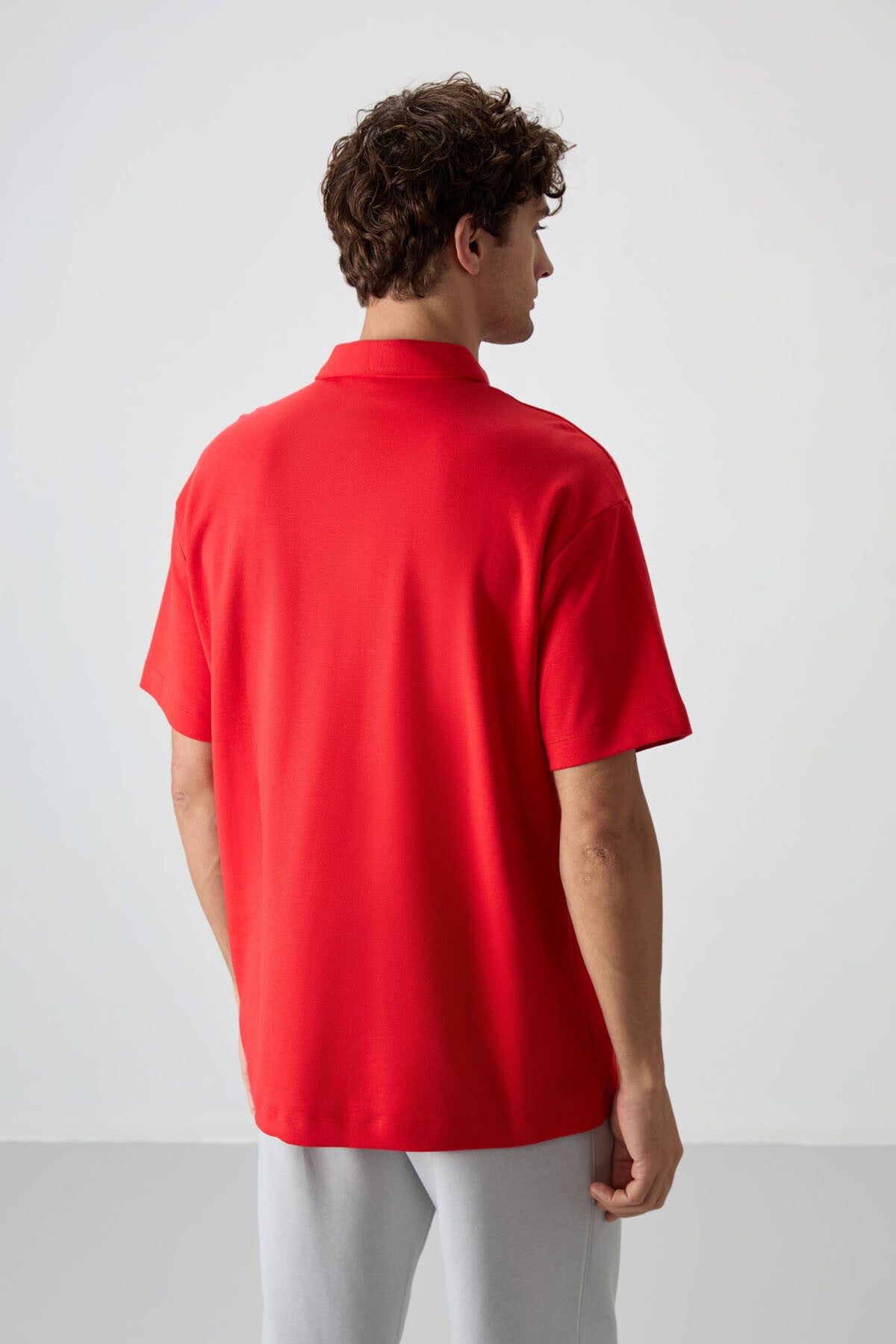 Fiesta Cotton Thick Soft Textured Oversize Fit Basic Polo Collar Men's T-Shirt - 88327