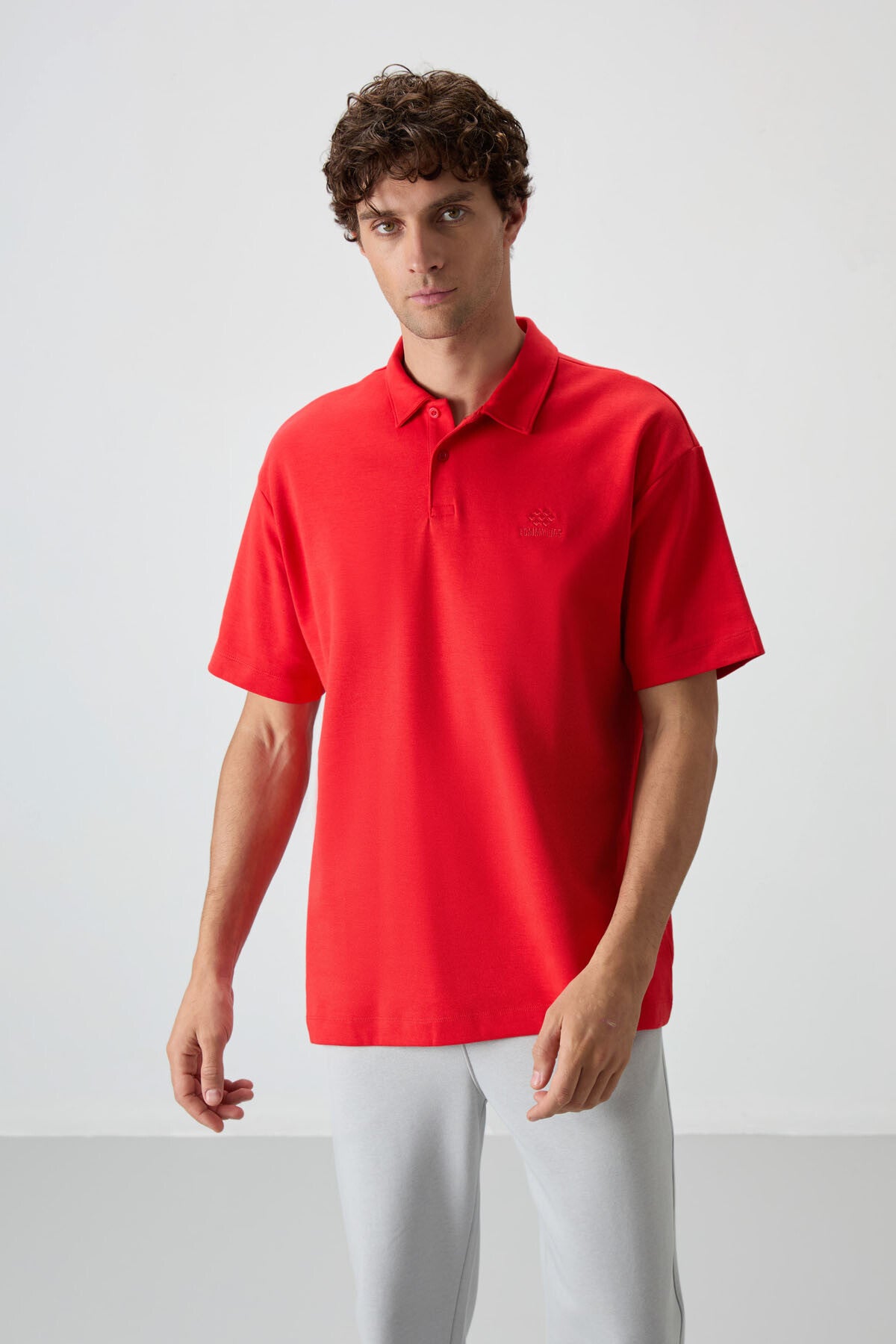 Fiesta Cotton Thick Soft Textured Oversize Fit Basic Polo Collar Men's T-Shirt - 88327