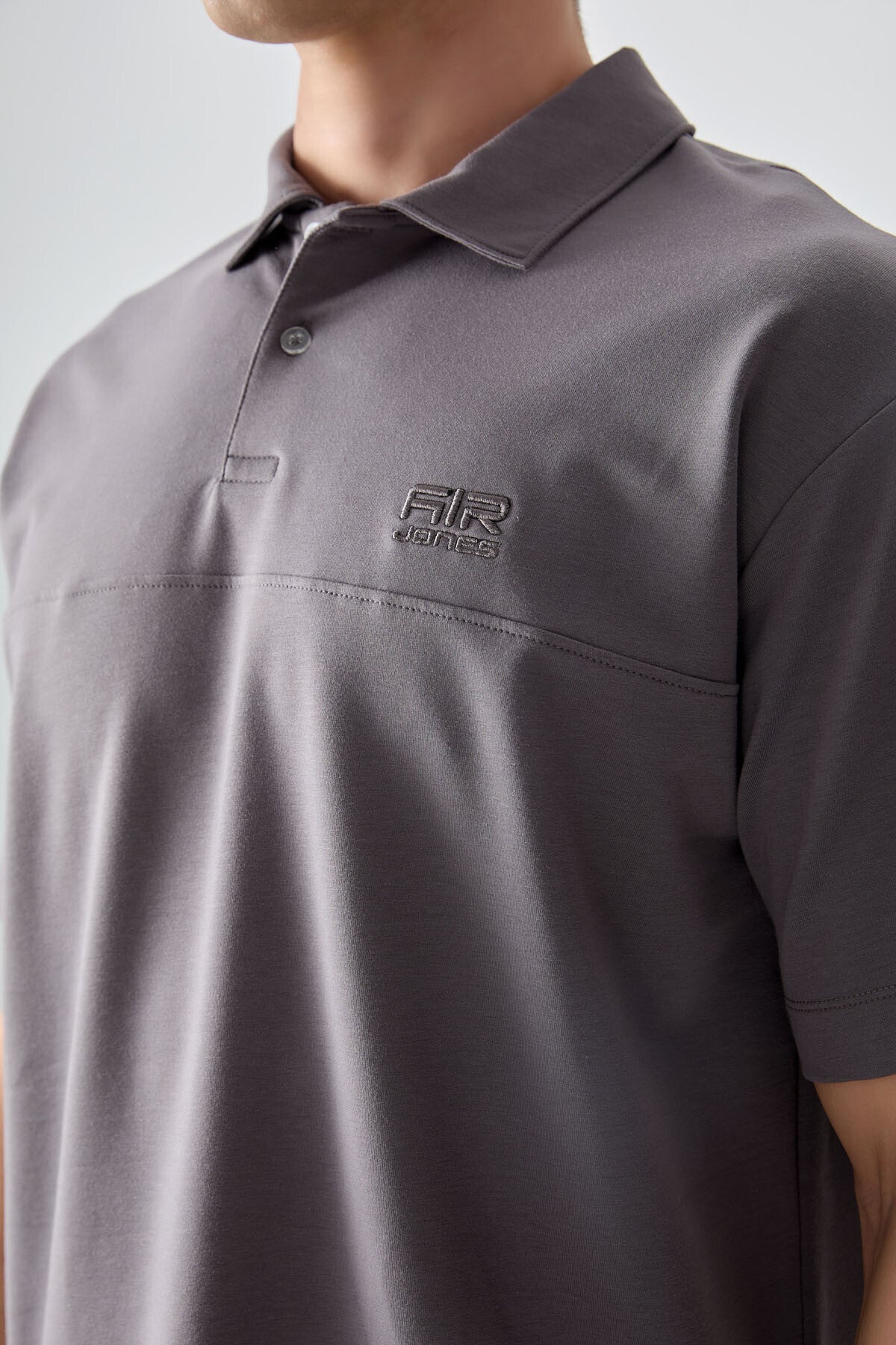 Dark Grey Cotton Thick Soft Textured Polo Collar Oversize Fit Basic Men's T-Shirt - 88382
