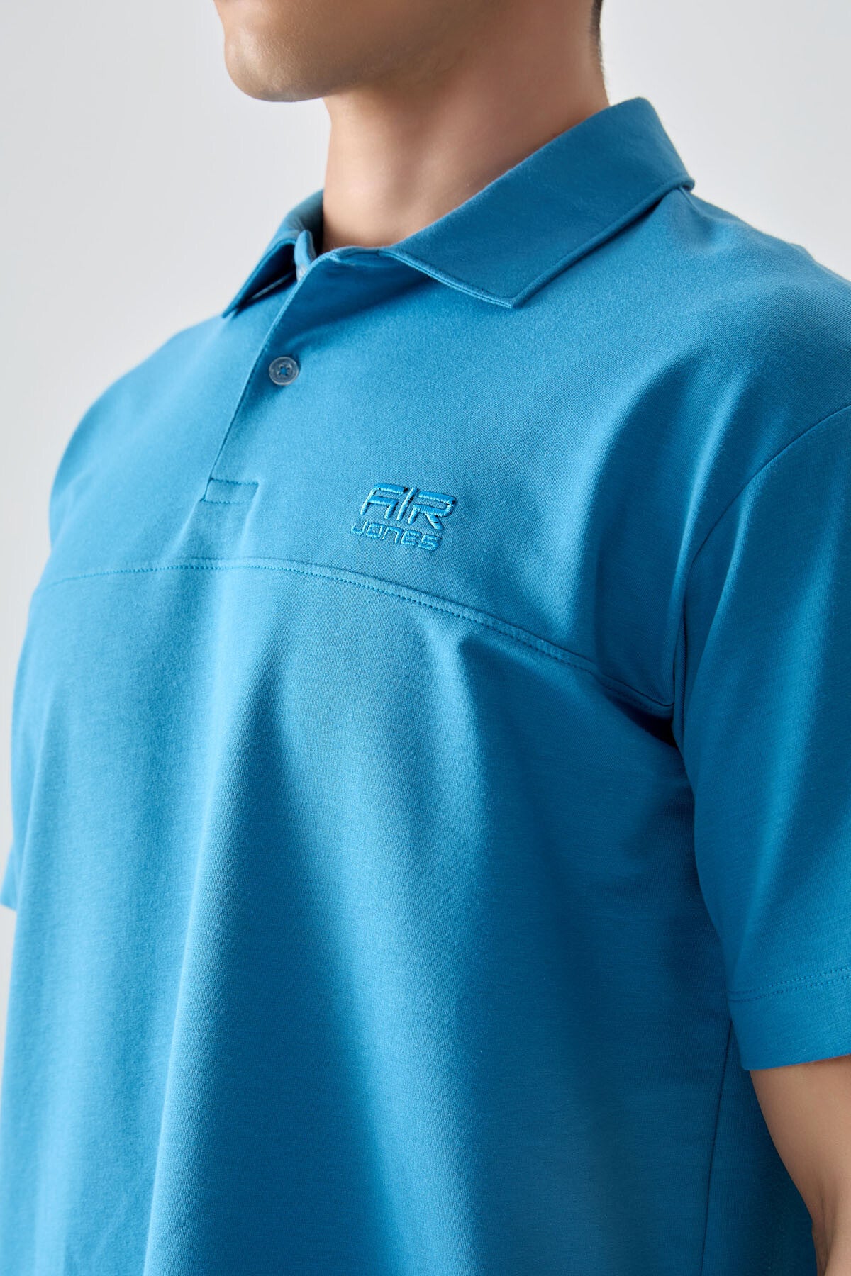 Blue Cotton Thick Soft Textured Polo Collar Oversize Fit Basic Men's T-Shirt - 88382