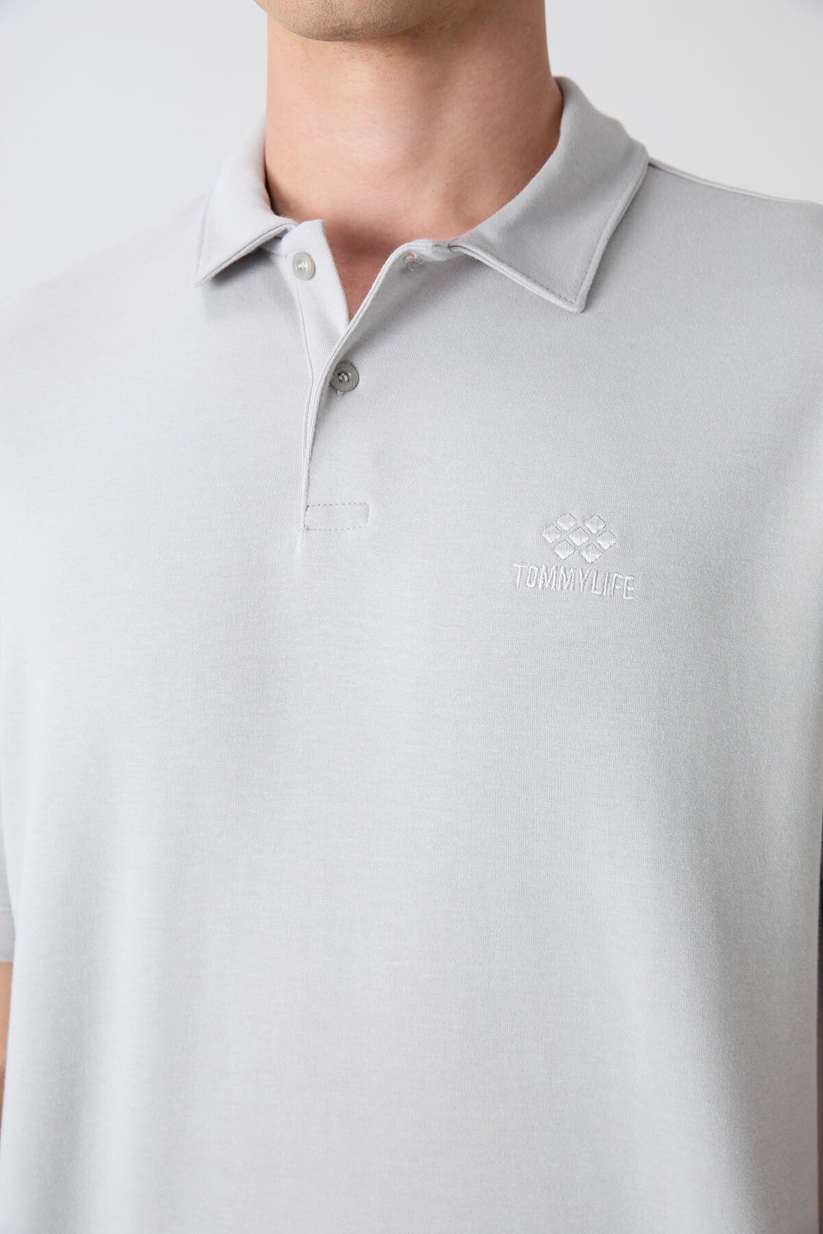 Stone Cotton Thick Soft Textured Oversize Fit Basic Polo Collar Men's T-Shirt - 88327