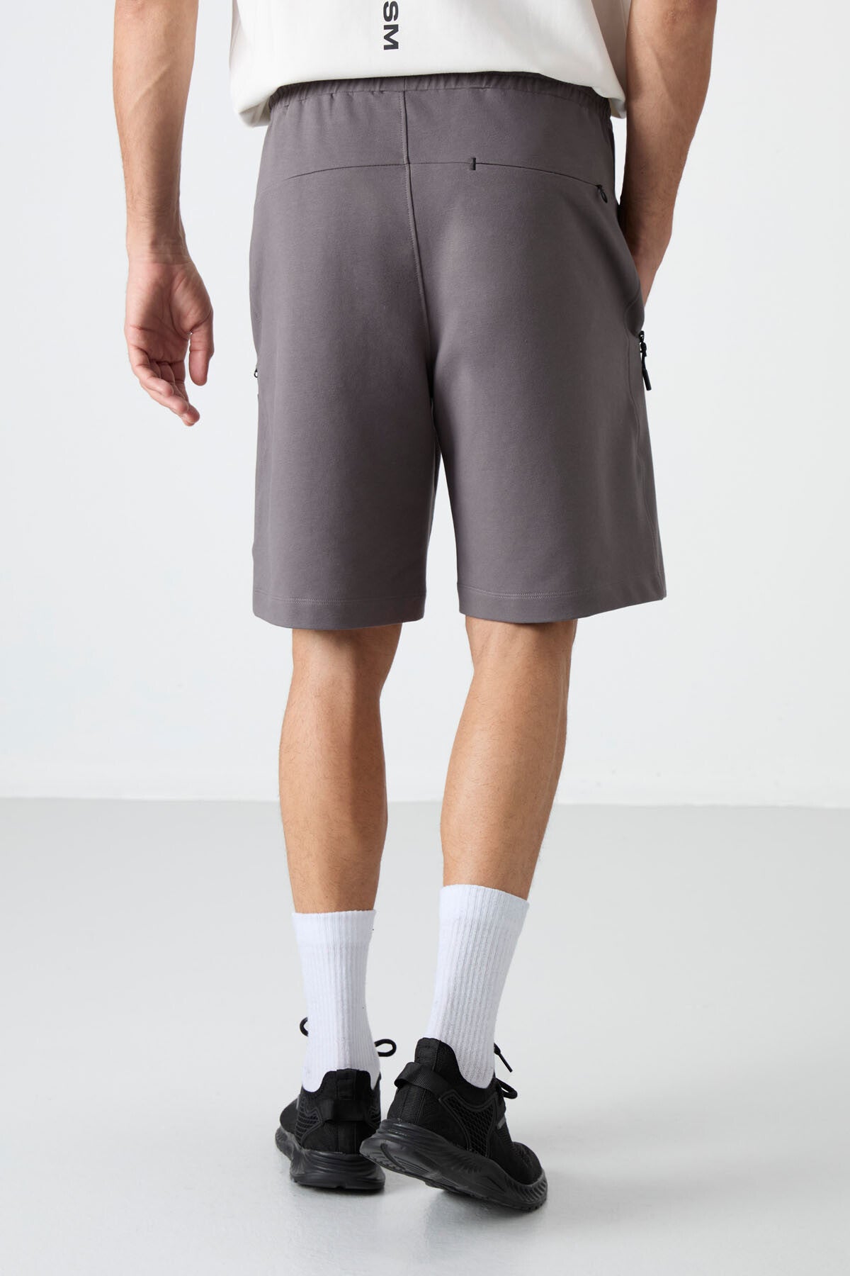 Dark Grey Hidden Zipper Back Pocket Laced Standard Fit Men's Shorts - 81136