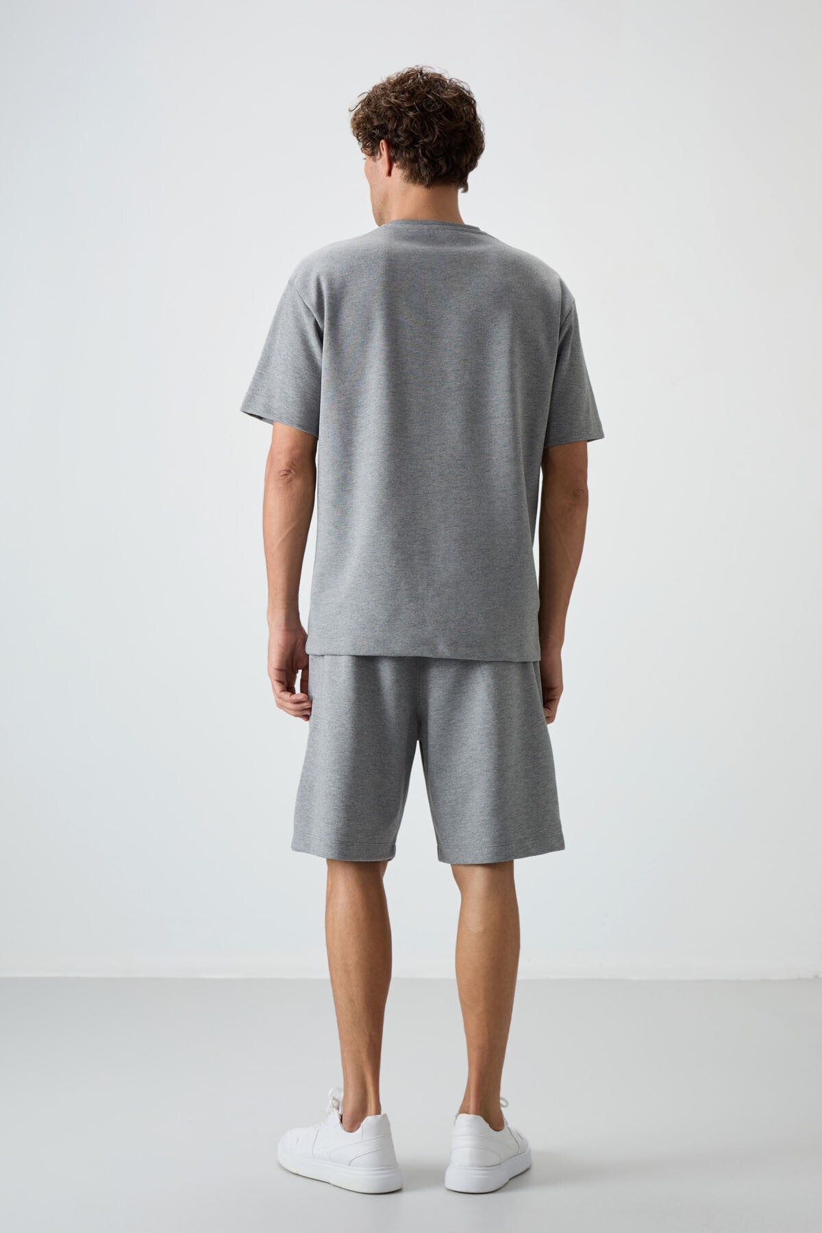 Grey Melange Cotton Thick Soft Textured Oversize Fit Basic Men's Shorts Set - 85249