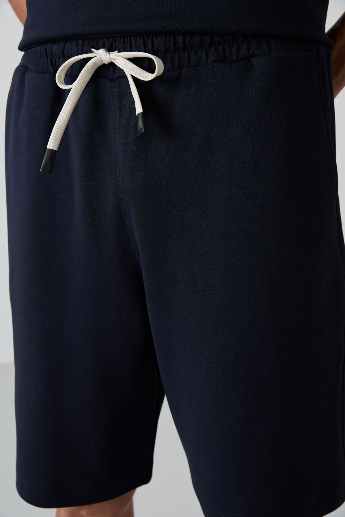 Navy Blue Cotton Thick Soft Textured Oversize Fit Basic Men's Shorts Set - 85249