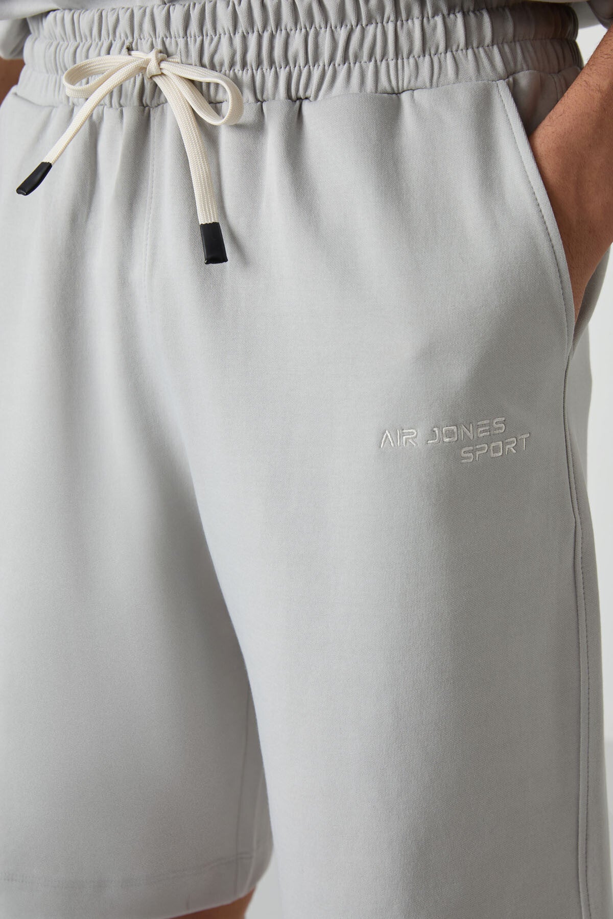Stone Cotton Thick Soft Textured Oversize Fit Embroidered Men's Shorts Set - 85250