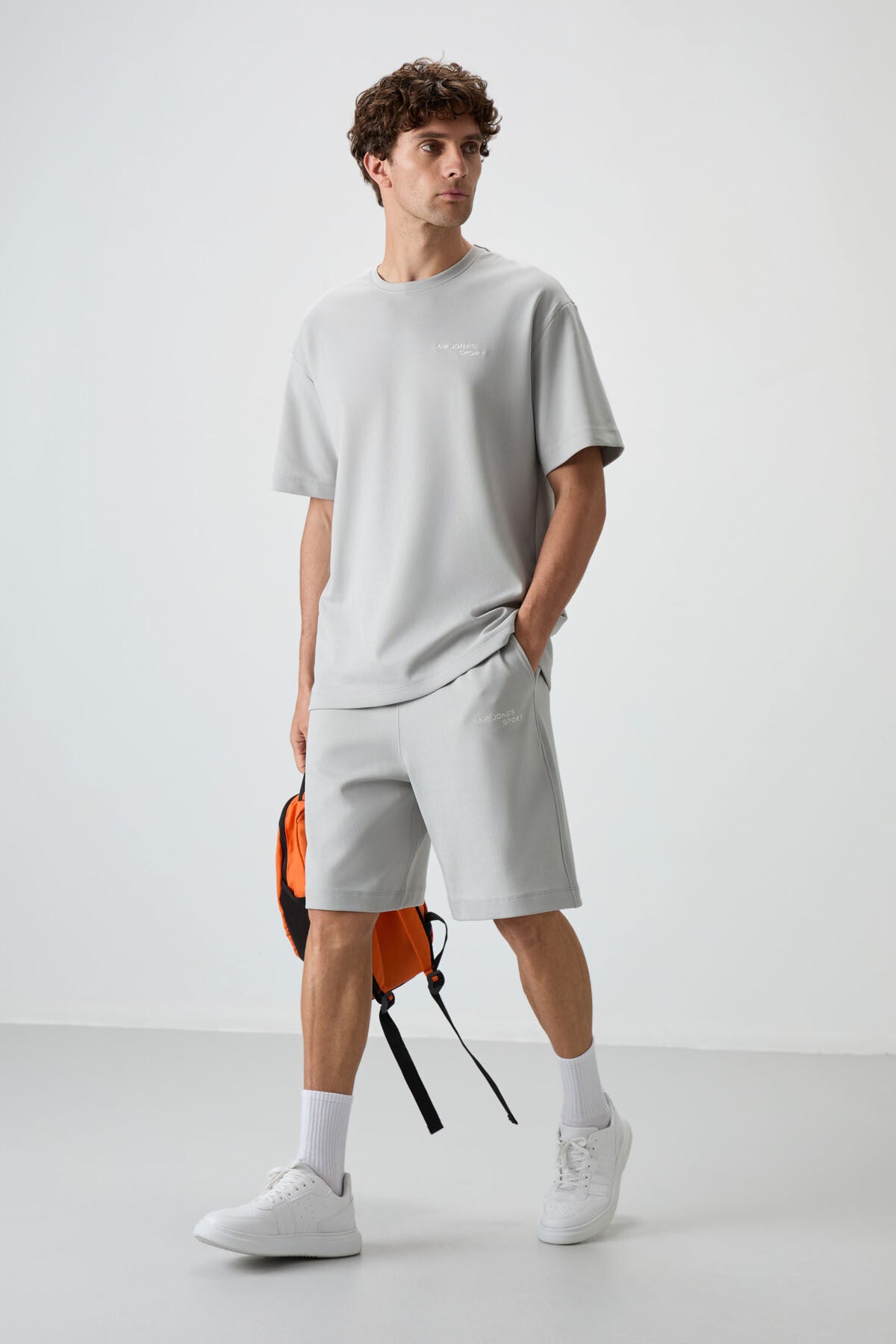 Stone Cotton Thick Soft Textured Oversize Fit Embroidered Men's Shorts Set - 85250