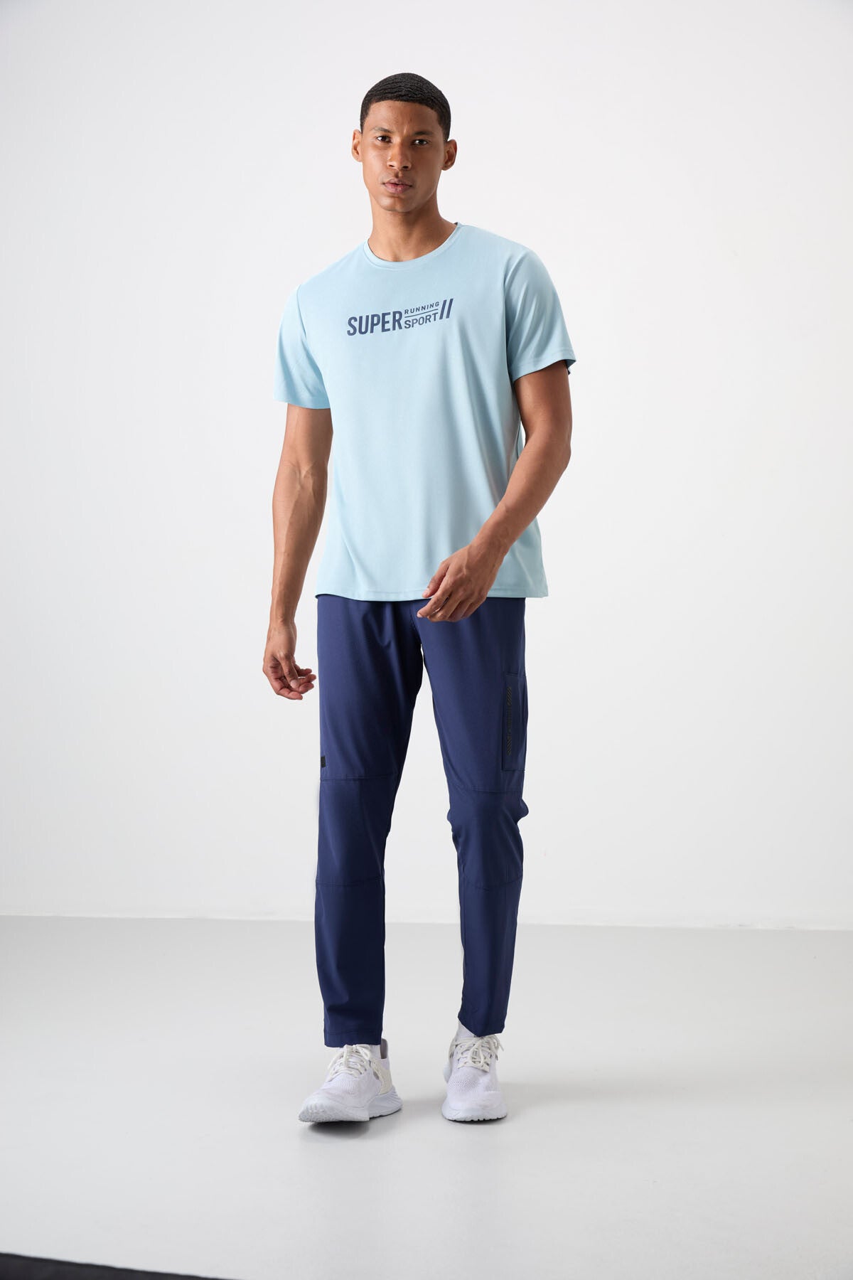 Light Blue Polyester Breathable Textured Thin Flexible Standard Fit Men's Performance T-Shirt - 88385