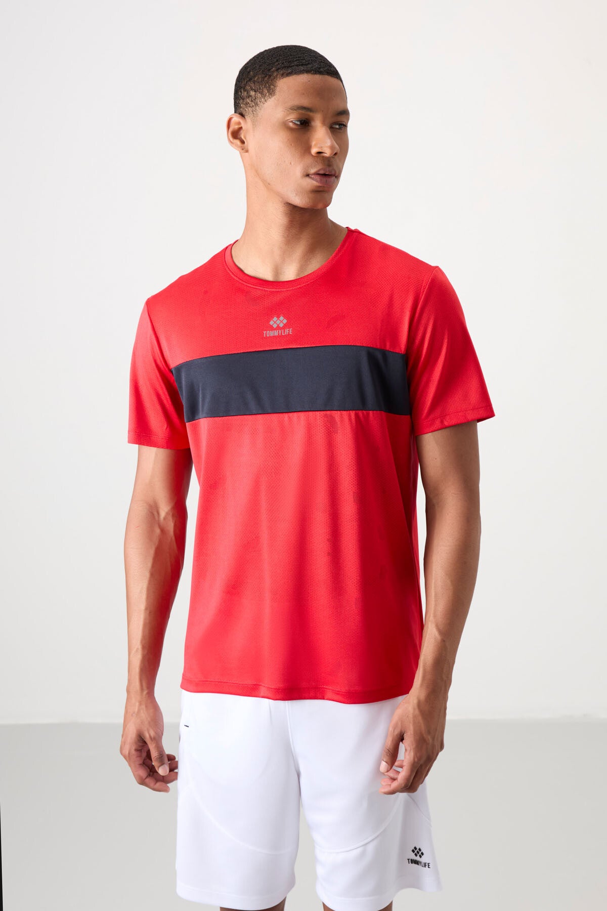 Red Polyester Breathable Jacquard Thin Flexible Standard Fit Men's Performance T-Shirt - 88398