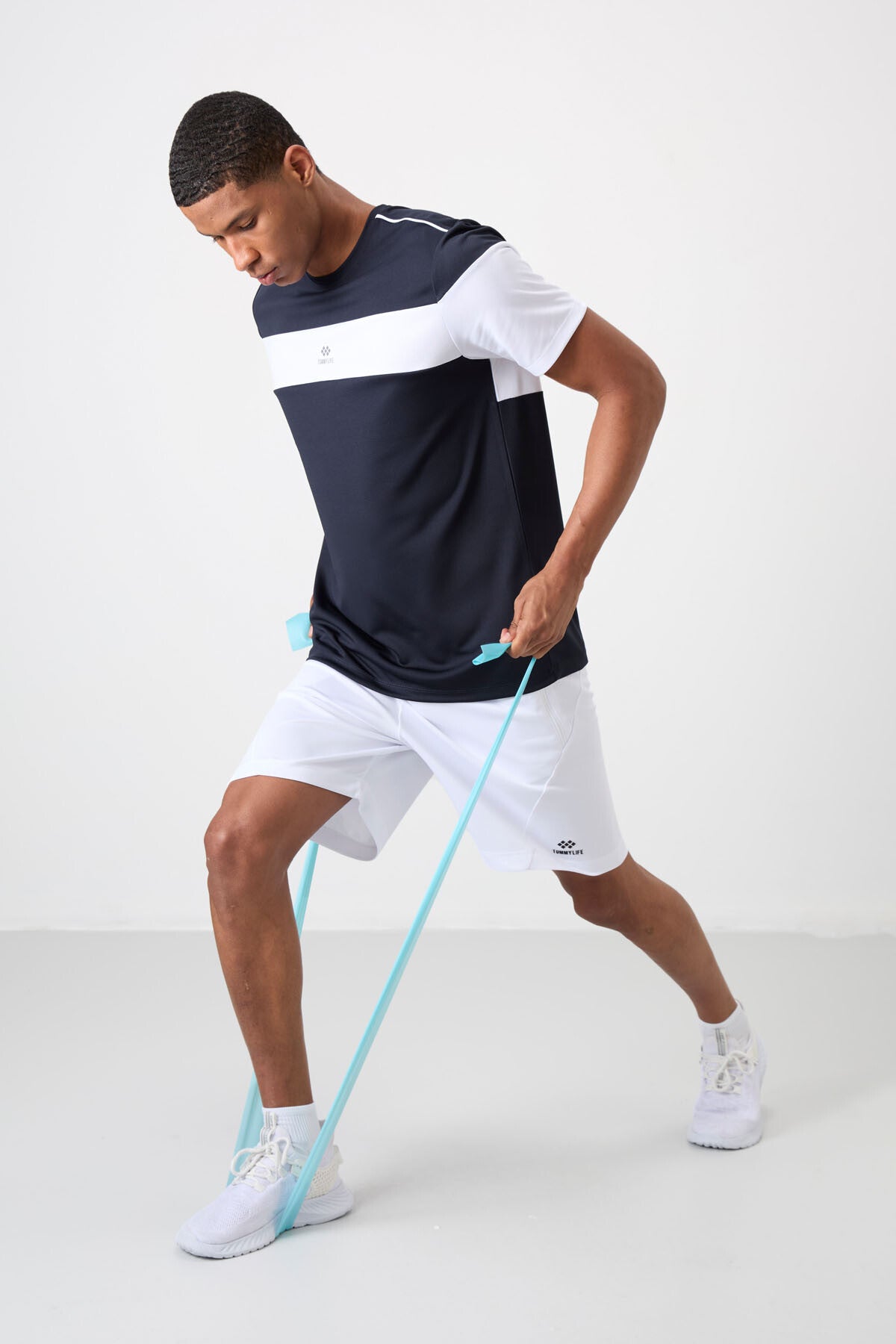 Navy Blue Polyester Breathable Textured Thin Flexible Standard Fit Men's Performance T-Shirt - 88396
