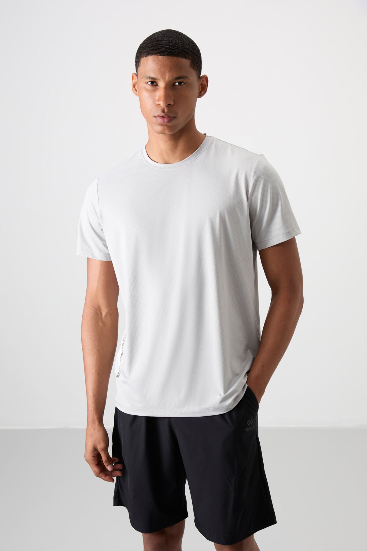 Stone Polyester Breathable Textured Thin Flexible Standard Fit Men's Performance T-Shirt - 88388