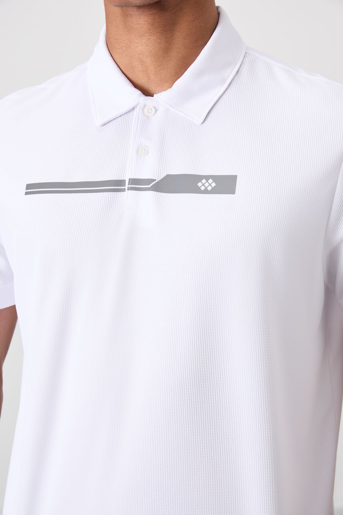 White Polyester Breathable Textured Thin Flexible Standard Fit Polo Collar Men's Performance T-Shirt - 88393