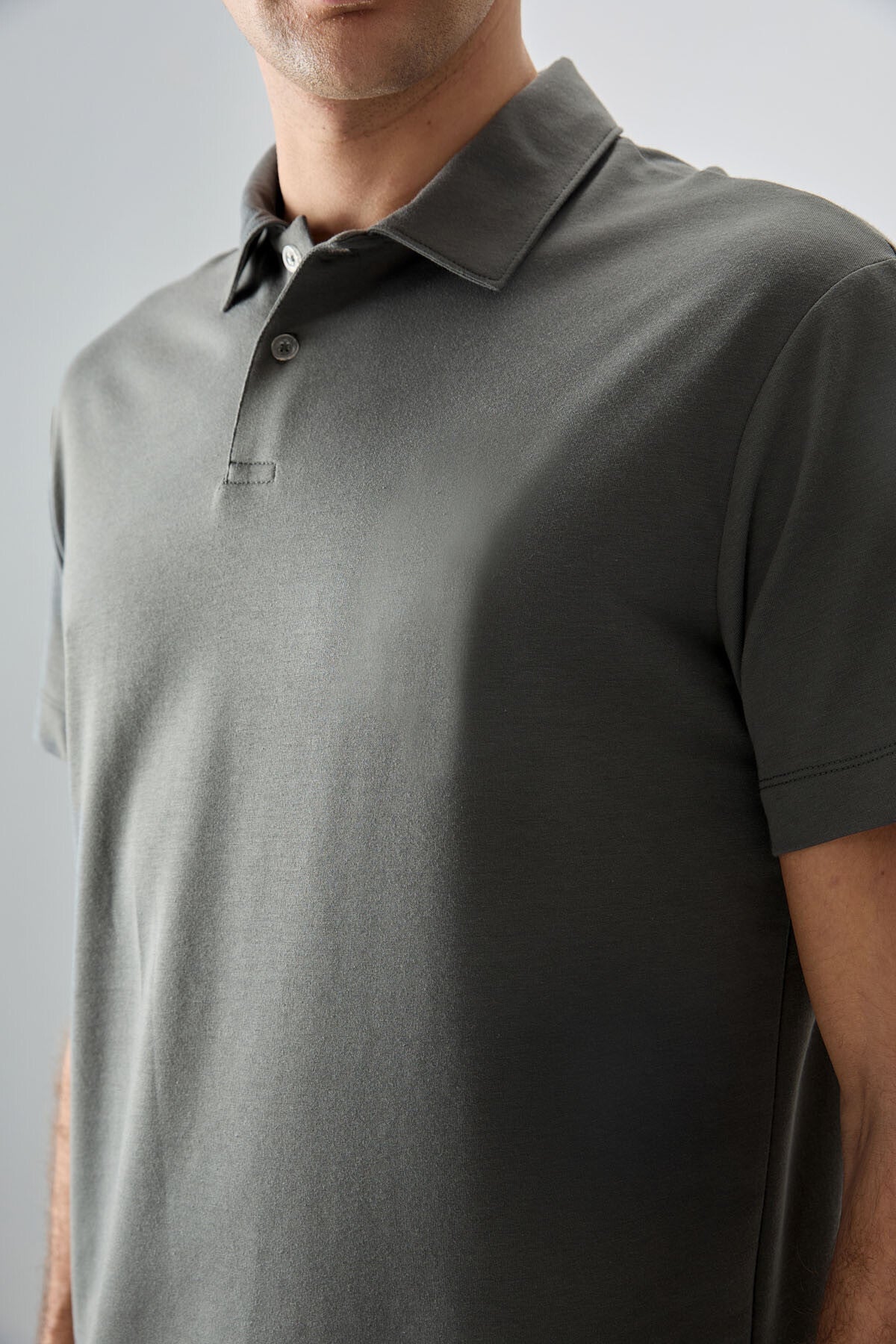 Cotton Right Thick Soft Textured Polo Collar Oversize Fit Basic Men's T-Shirt - 88381
