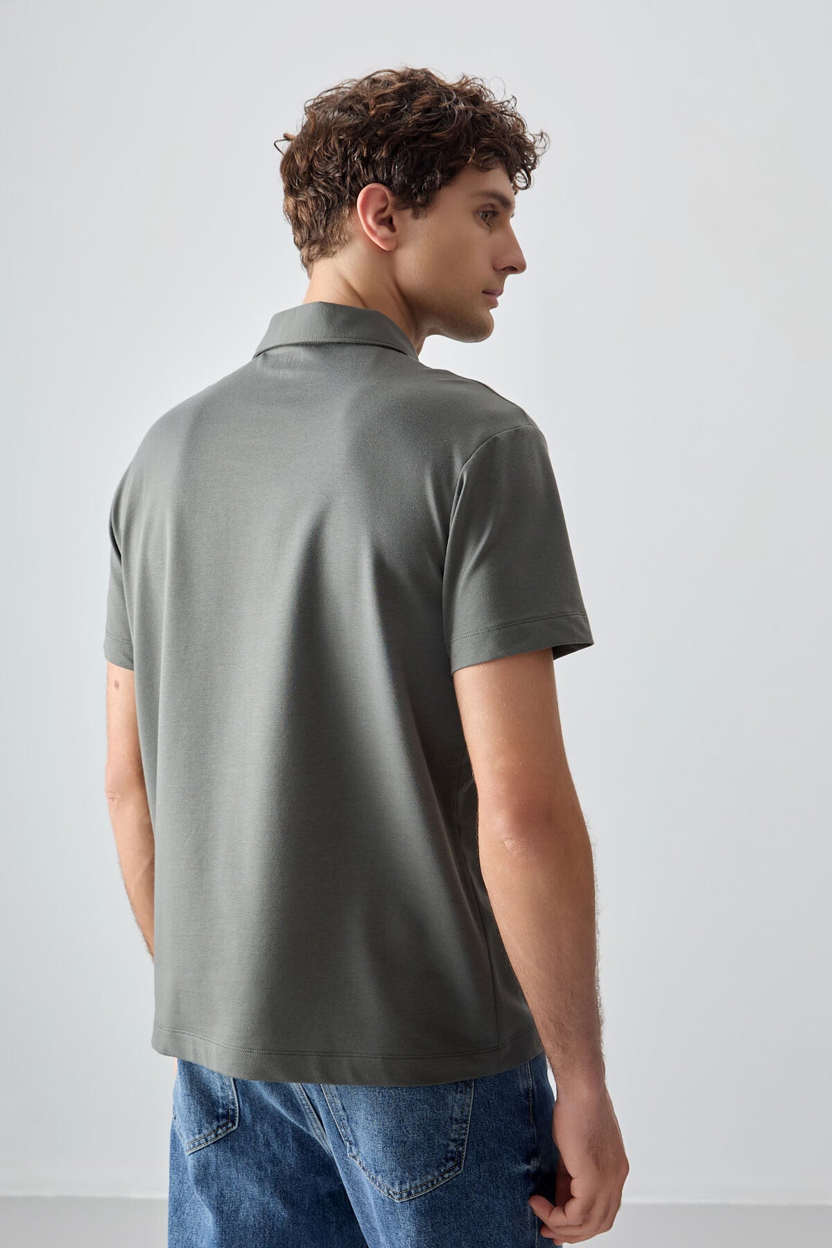 Cotton Right Thick Soft Textured Polo Collar Oversize Fit Basic Men's T-Shirt - 88381