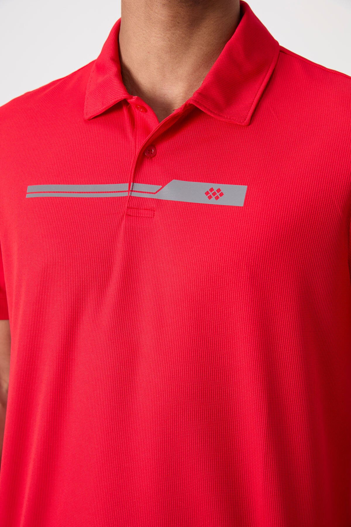Red Polyester Breathable Textured Thin Flexible Standard Fit Polo Collar Men's Performance T-Shirt - 88393