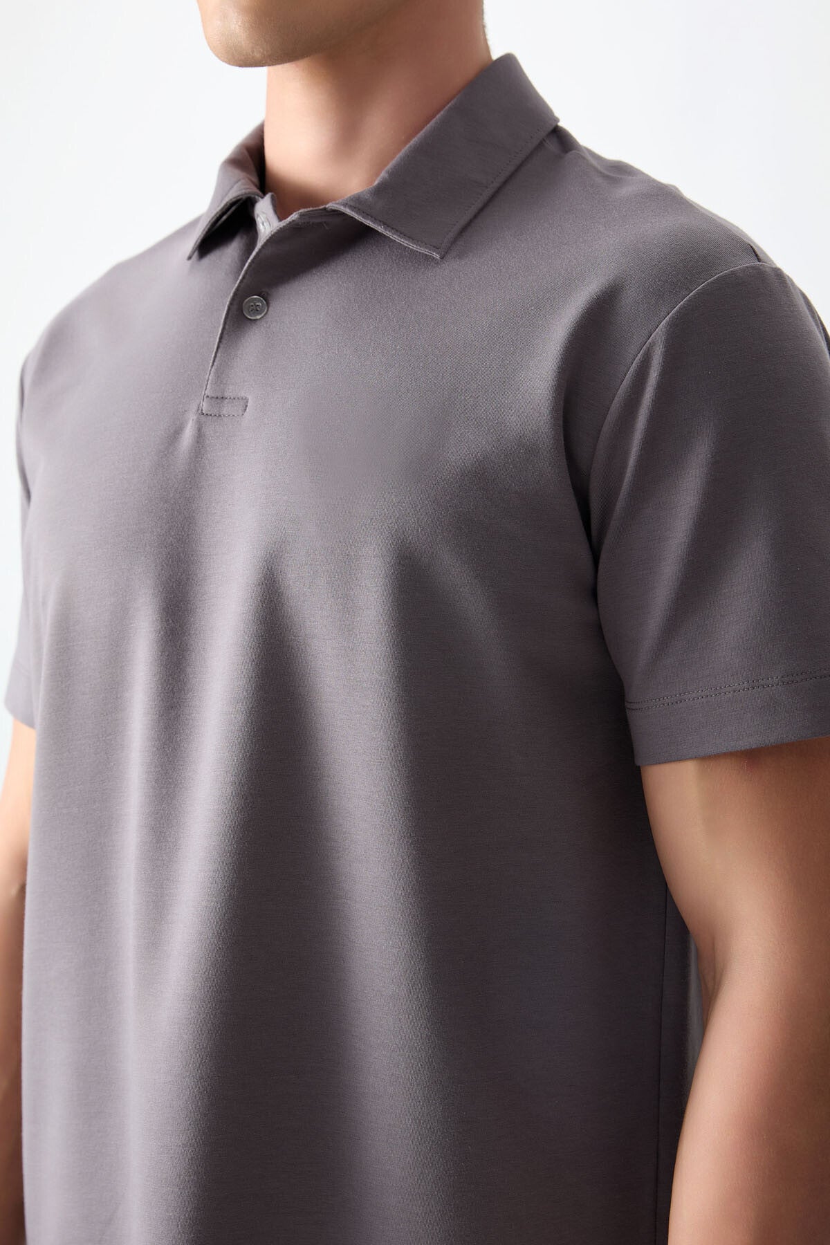 Dark Grey Cotton Thick Soft Textured Polo Collar Oversize Fit Basic Men's T-Shirt - 88381
