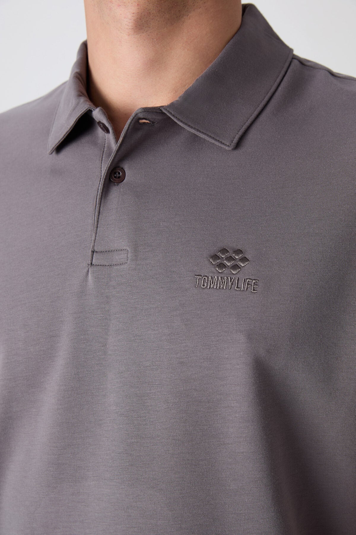 Dark Grey Cotton Thick Soft Textured Standard Fit Basic Polo Collar Men's T-Shirt - 88348