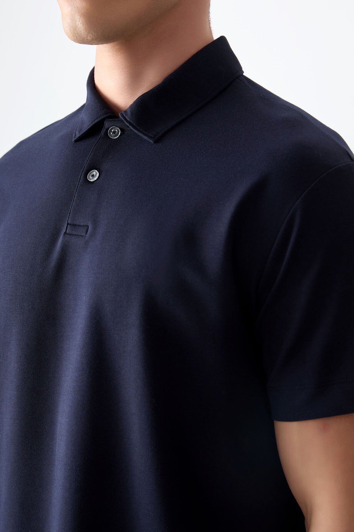 Navy Blue Cotton Thick Soft Textured Polo Collar Oversize Fit Basic Men's T-Shirt - 88381