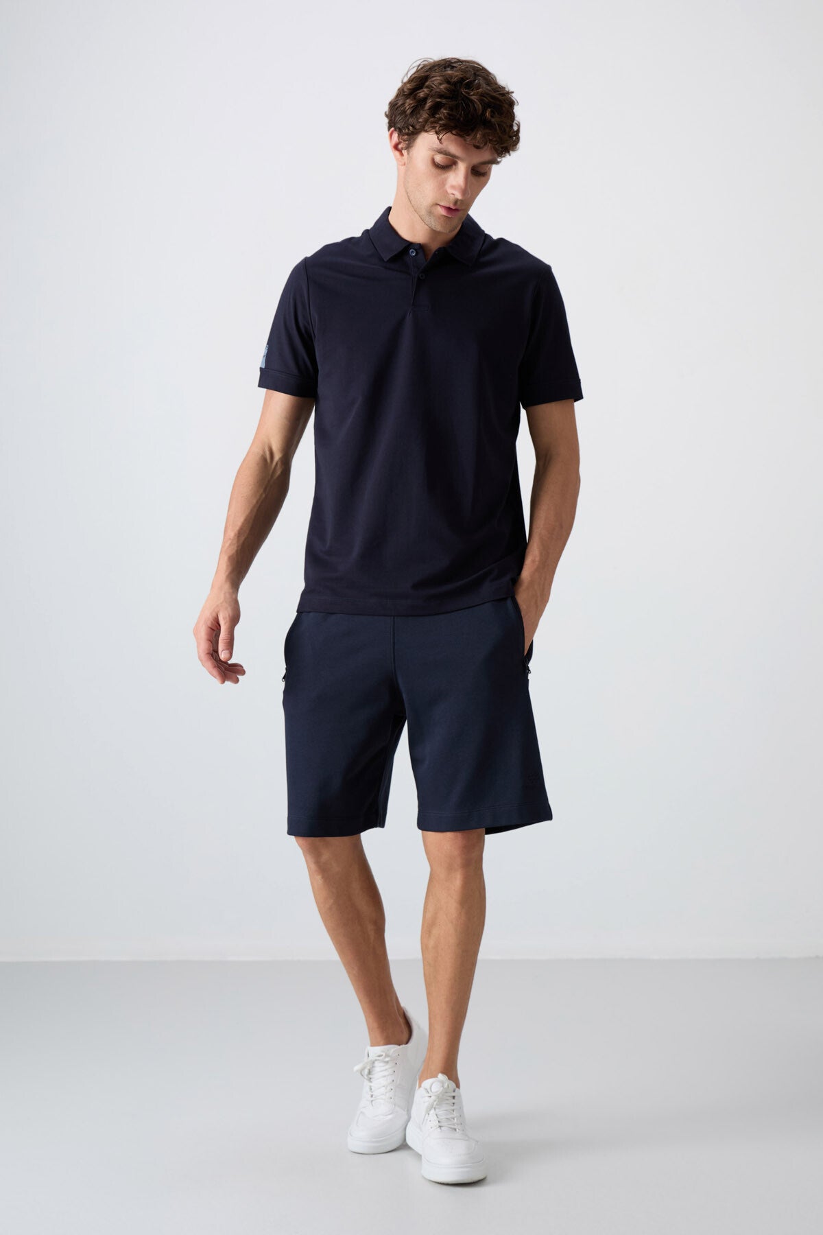Navy Blue Cotton Thick Soft Textured Standard Fit Basic Polo Collar Men's T-Shirt - 88351