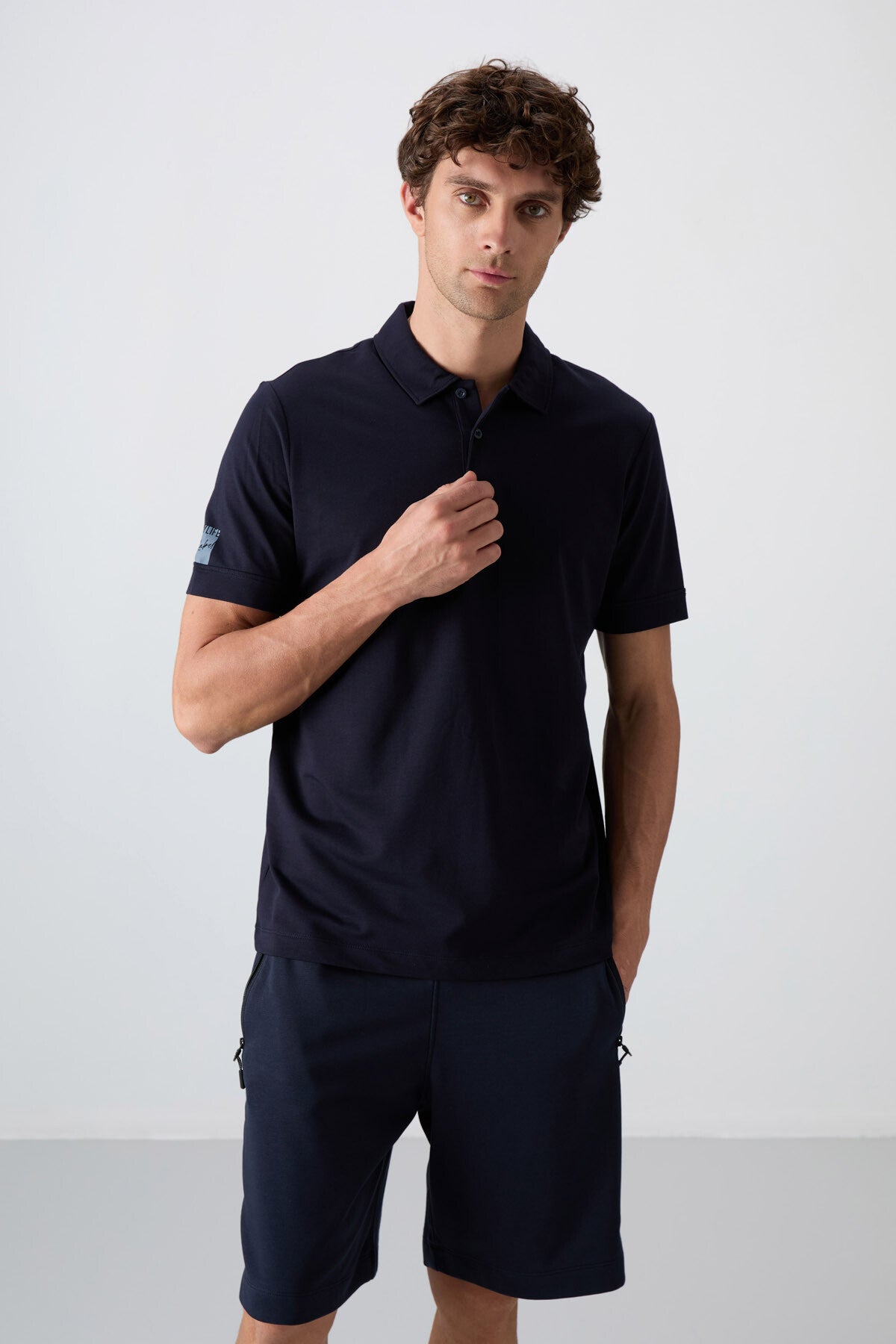 Navy Blue Cotton Thick Soft Textured Standard Fit Basic Polo Collar Men's T-Shirt - 88351