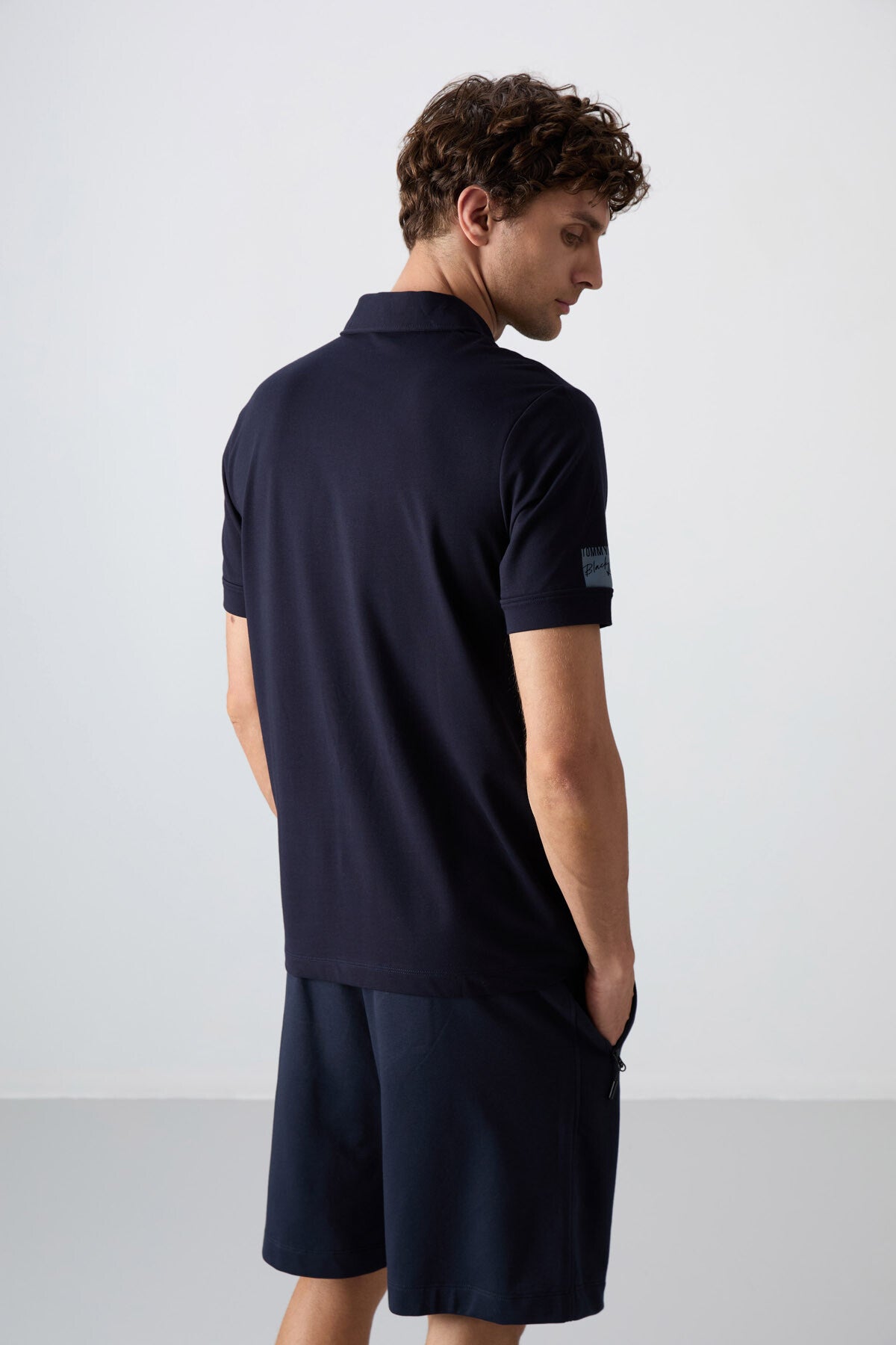 Navy Blue Cotton Thick Soft Textured Standard Fit Basic Polo Collar Men's T-Shirt - 88351