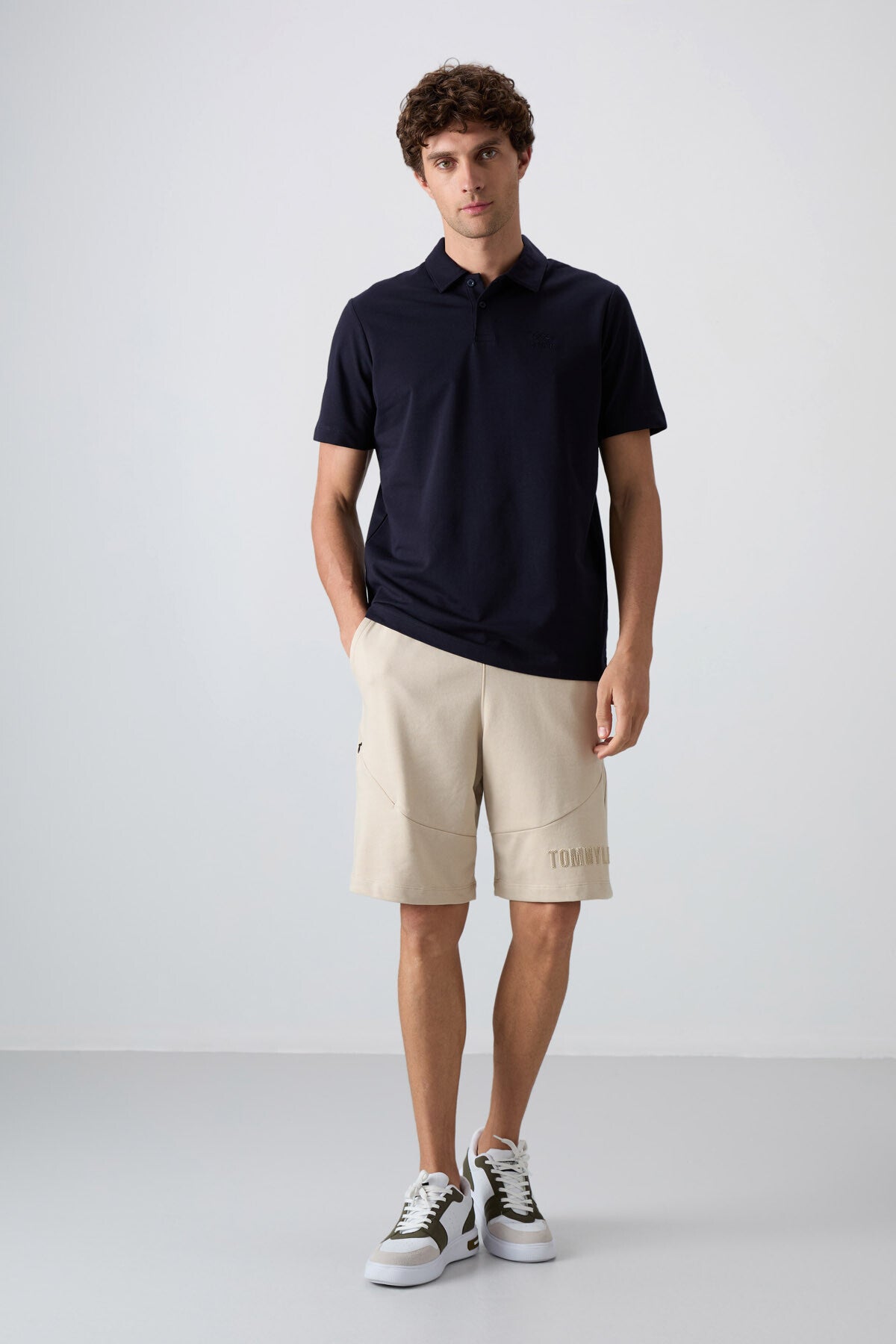 Navy Blue Cotton Thick Soft Textured Standard Fit Basic Polo Collar Men's T-Shirt - 88348