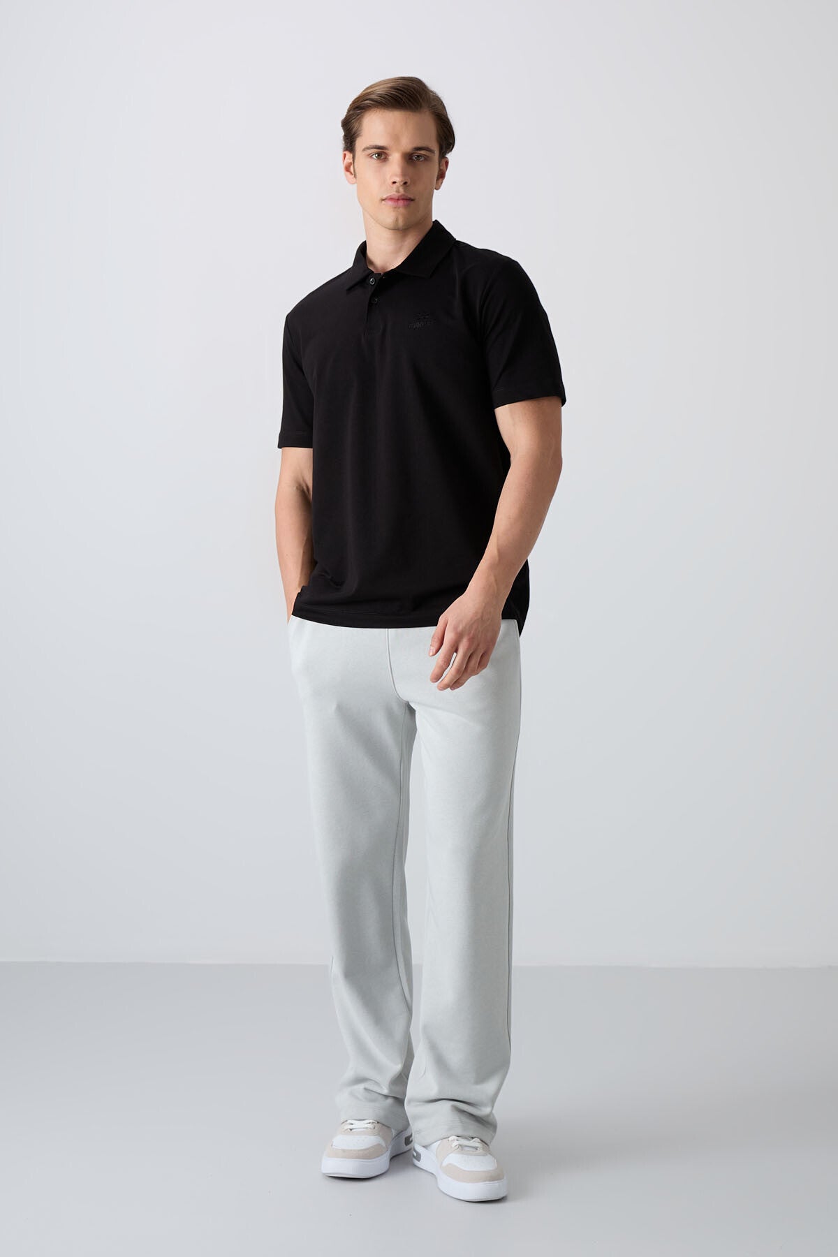 Black Cotton Thick Soft Textured Standard Fit Basic Polo Collar Men's T-Shirt - 88348