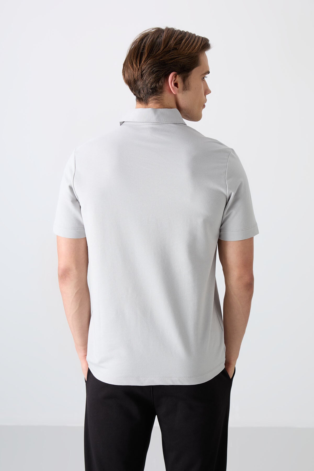 Stone Basic Logo Standard Mold Knitted Polo Collar Men's T-Shirt - 87748