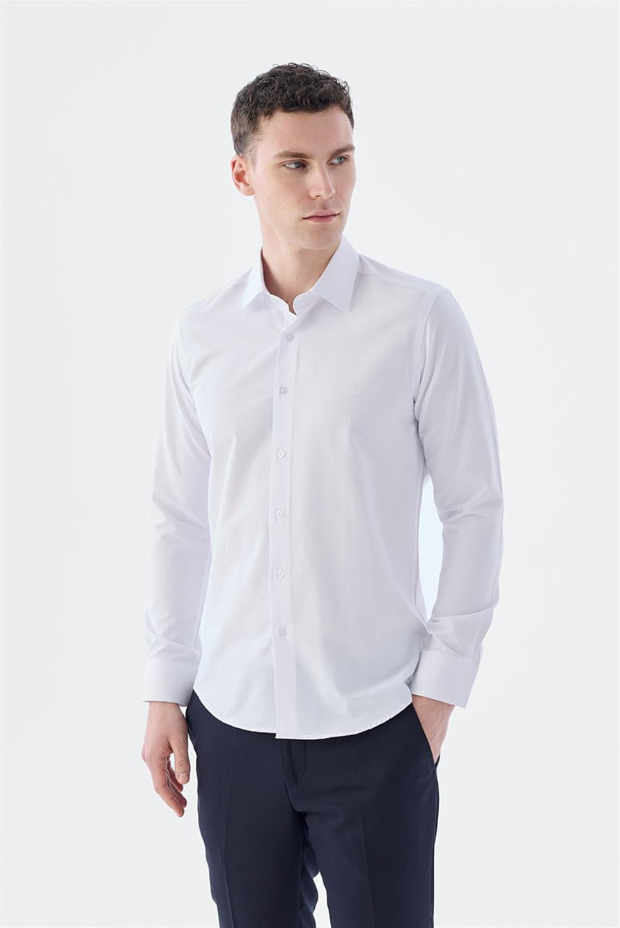 White Slim Fit Italian Collar Long Sleeve Classical Tie With A Cotton Shirt