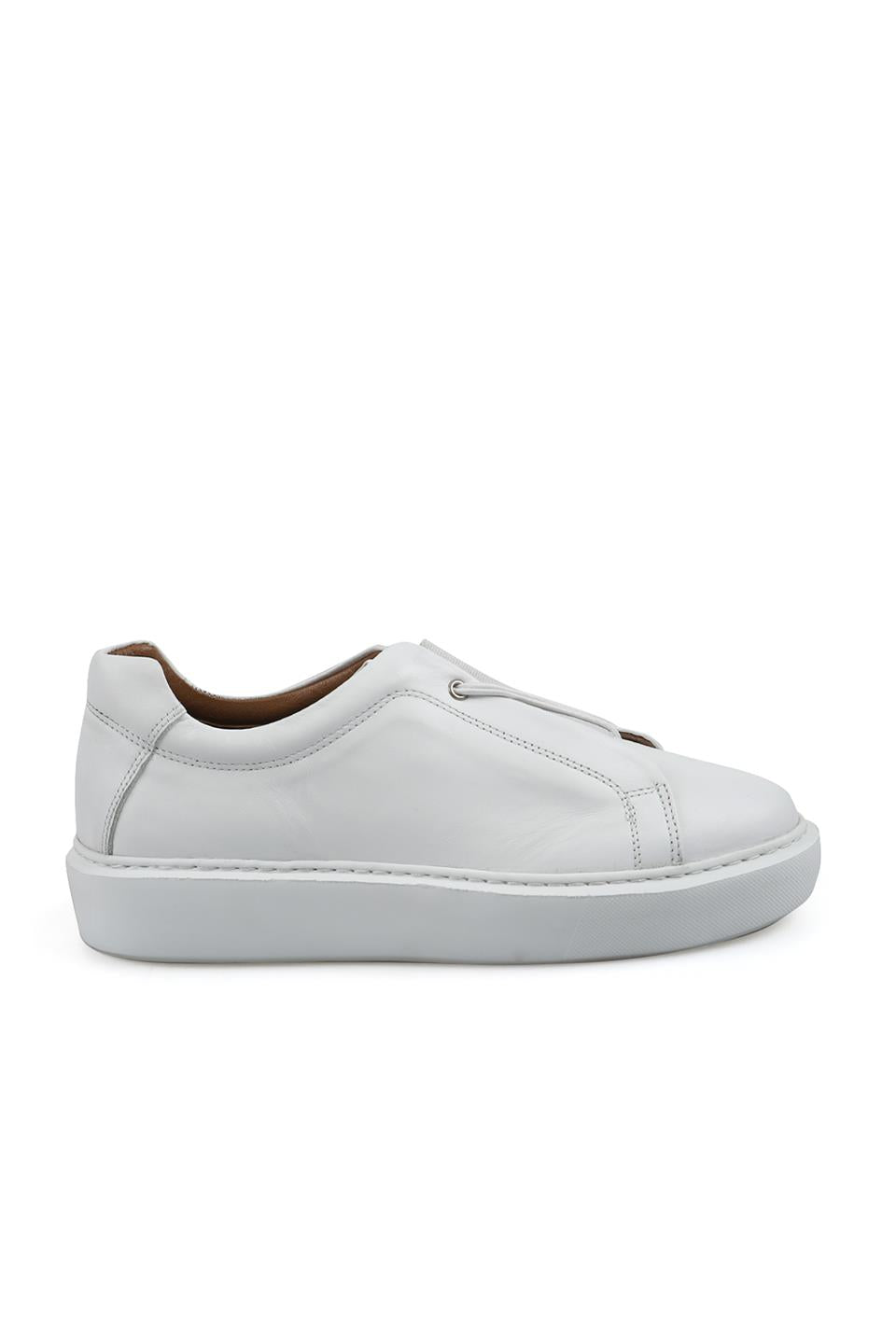 White 100% Leather Stitched Sole Elastane Sneaker Shoes