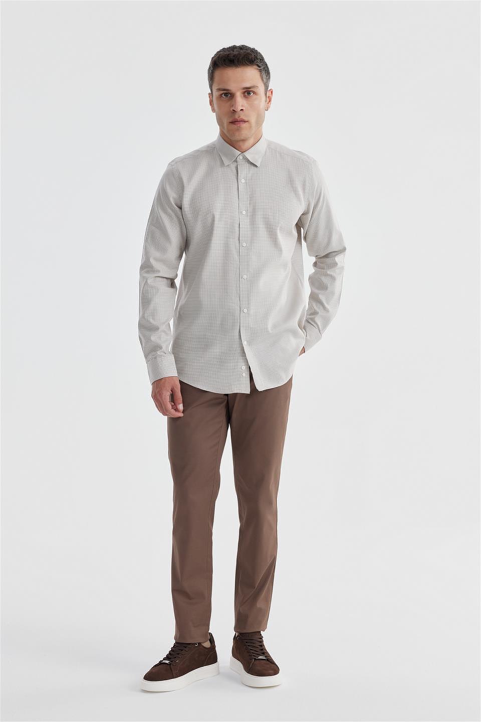 Beige Comfort Fit 100% Cotton Shirt