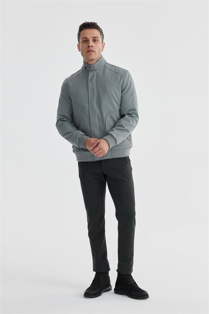 Gray Comfort Fit Straight Collar Casual Jacket