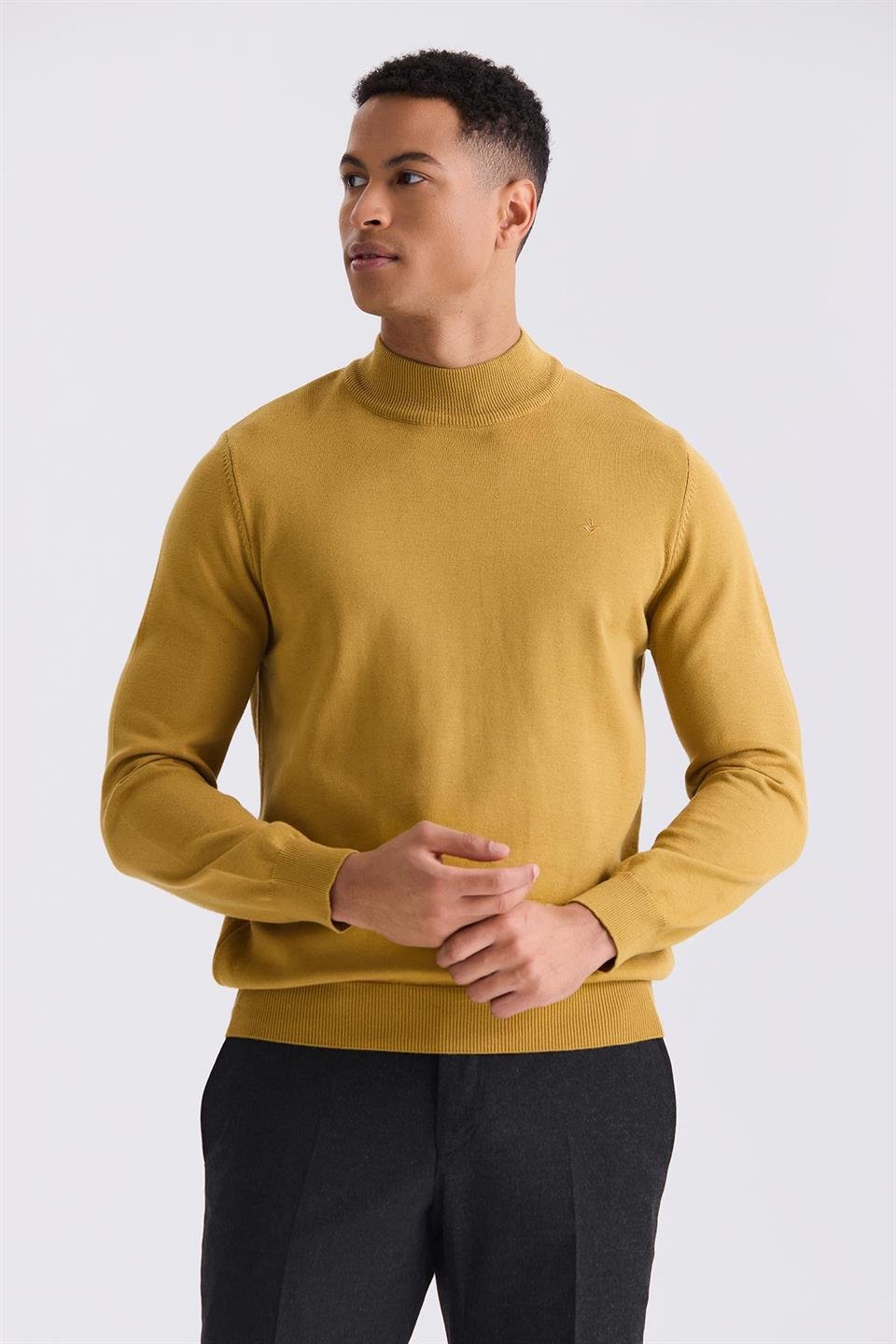 Mustard Slim Fit Half Sailor Knitted Sweater