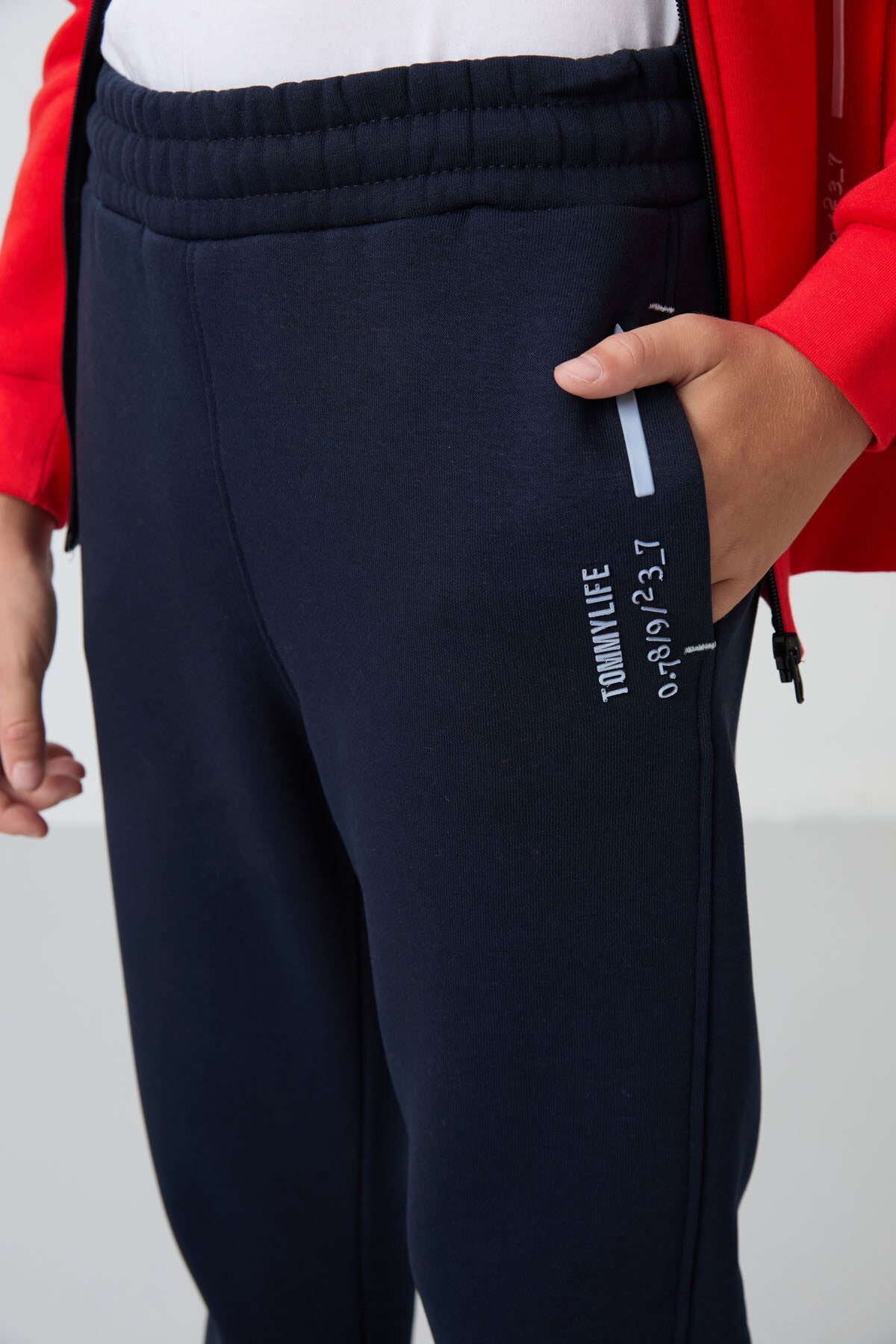 Fiesta-Navy Blue Cotton Thick Inner Fleece Soft Textured Standard Fit Embroidered Boys' Tracksuit Set - 11240