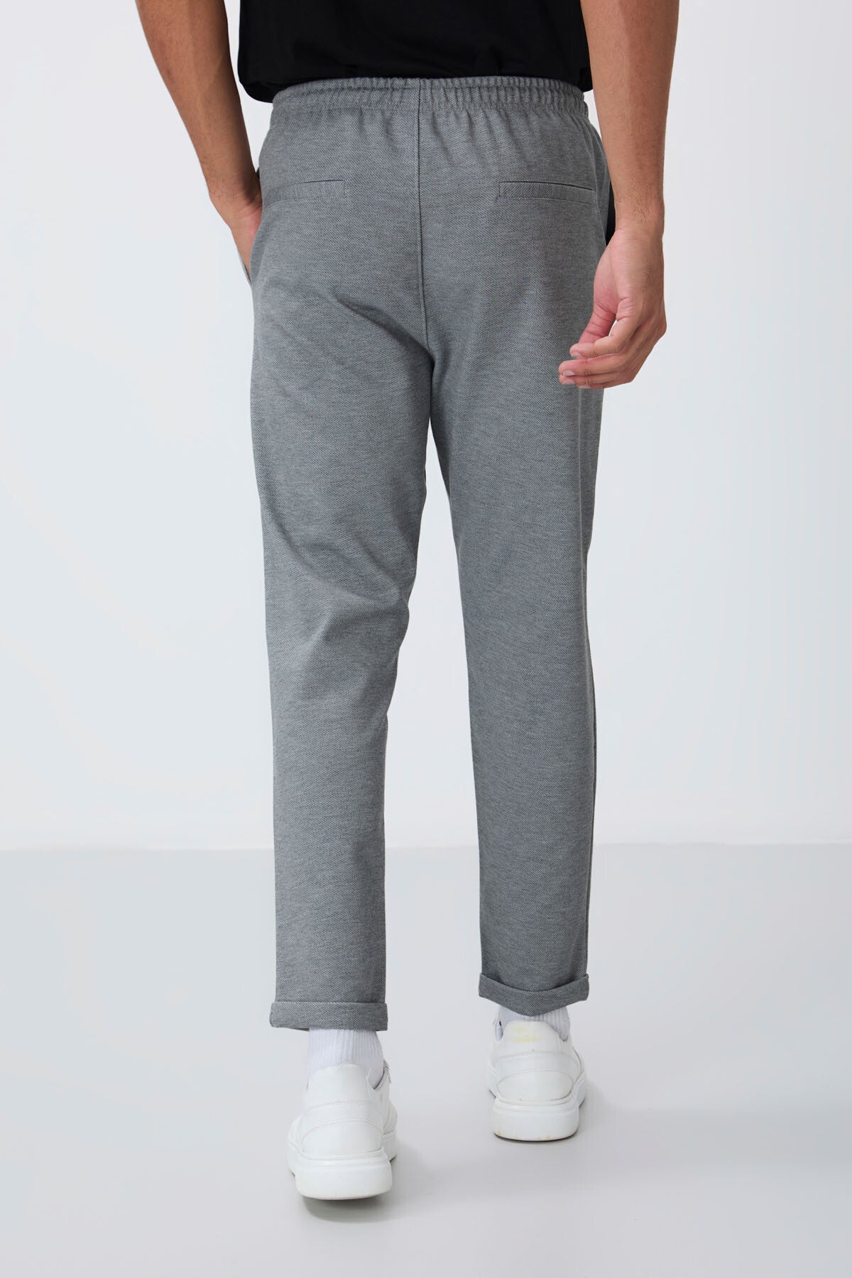 Grey Melange Textured Surface Standard Fit Men's Tracksuit Bottom - 82154