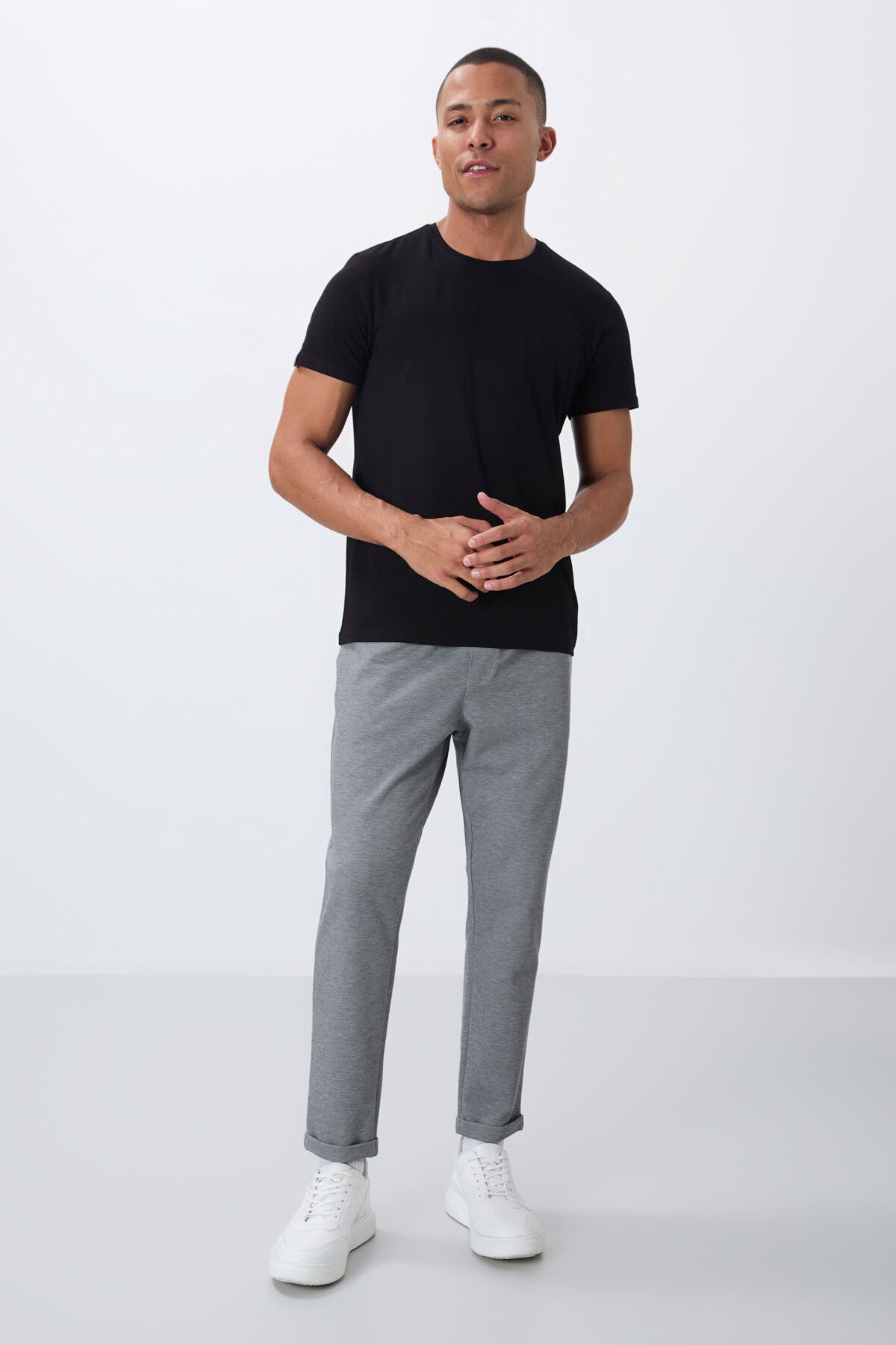 Grey Melange Textured Surface Standard Fit Men's Tracksuit Bottom - 82154