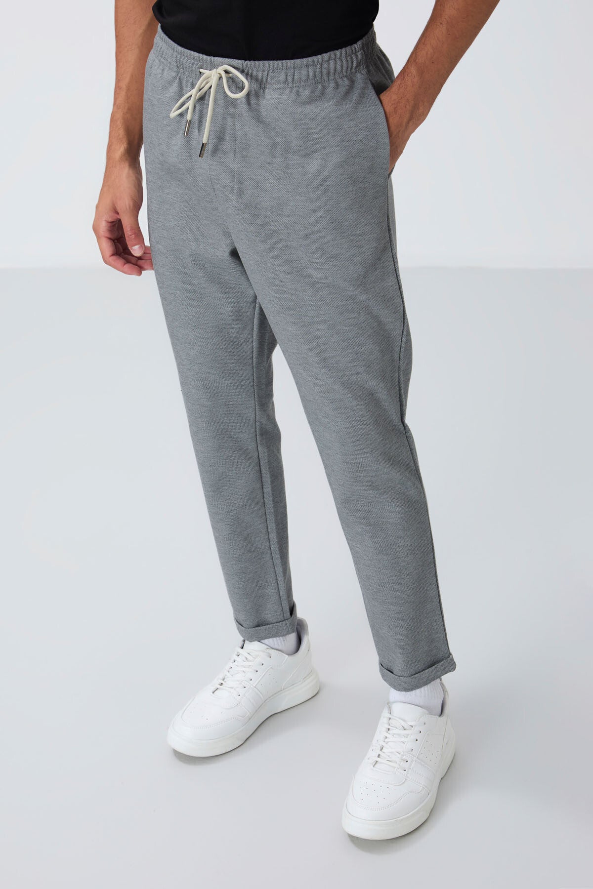 Grey Melange Textured Surface Standard Fit Men's Tracksuit Bottom - 82154