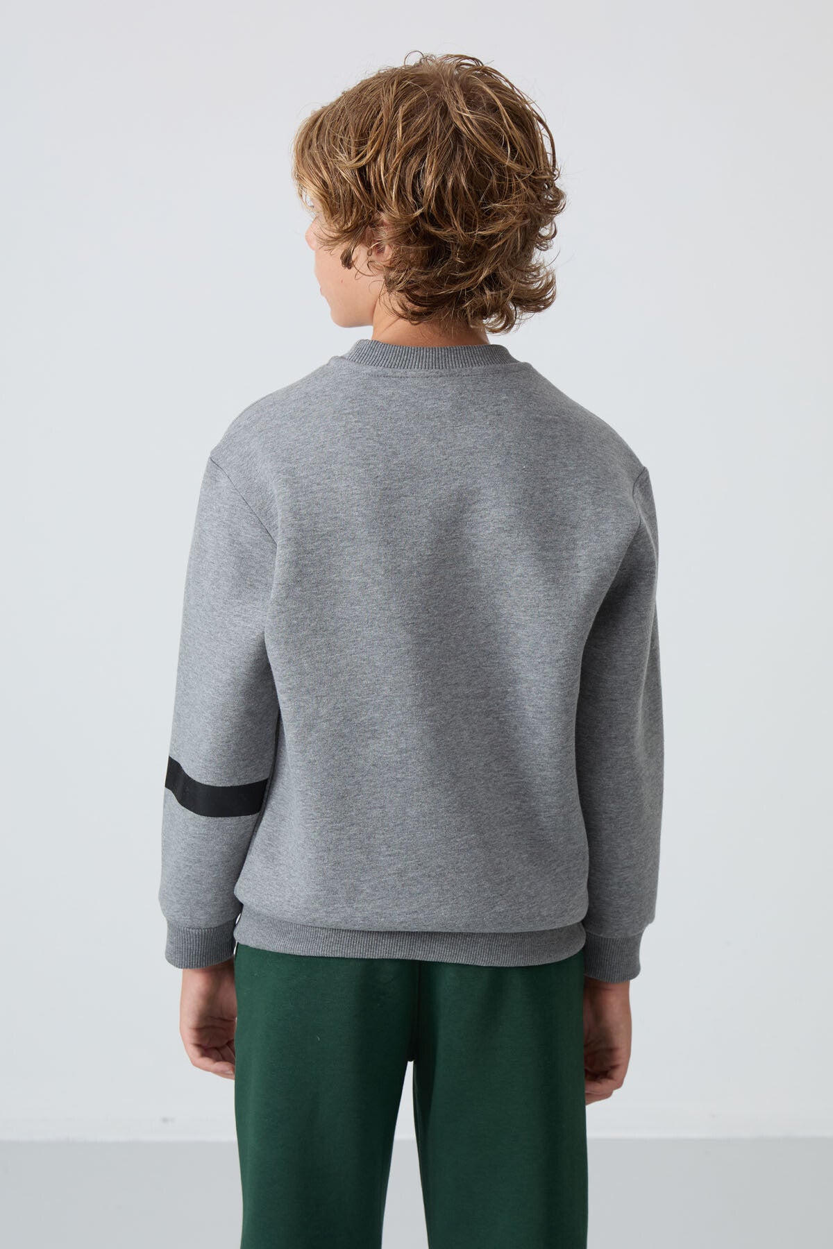 Grey Melange Cotton Thick Fleece-Lined Soft Textured Standard Fit Printed Boys' Sweatshirt - 11238