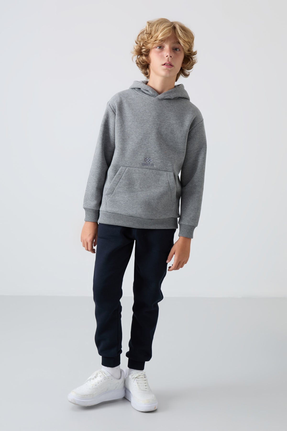Grey Melange Cotton Thick Fleece-Lined Soft Textured Standard Fit Printed Boys' Sweatshirt - 11215