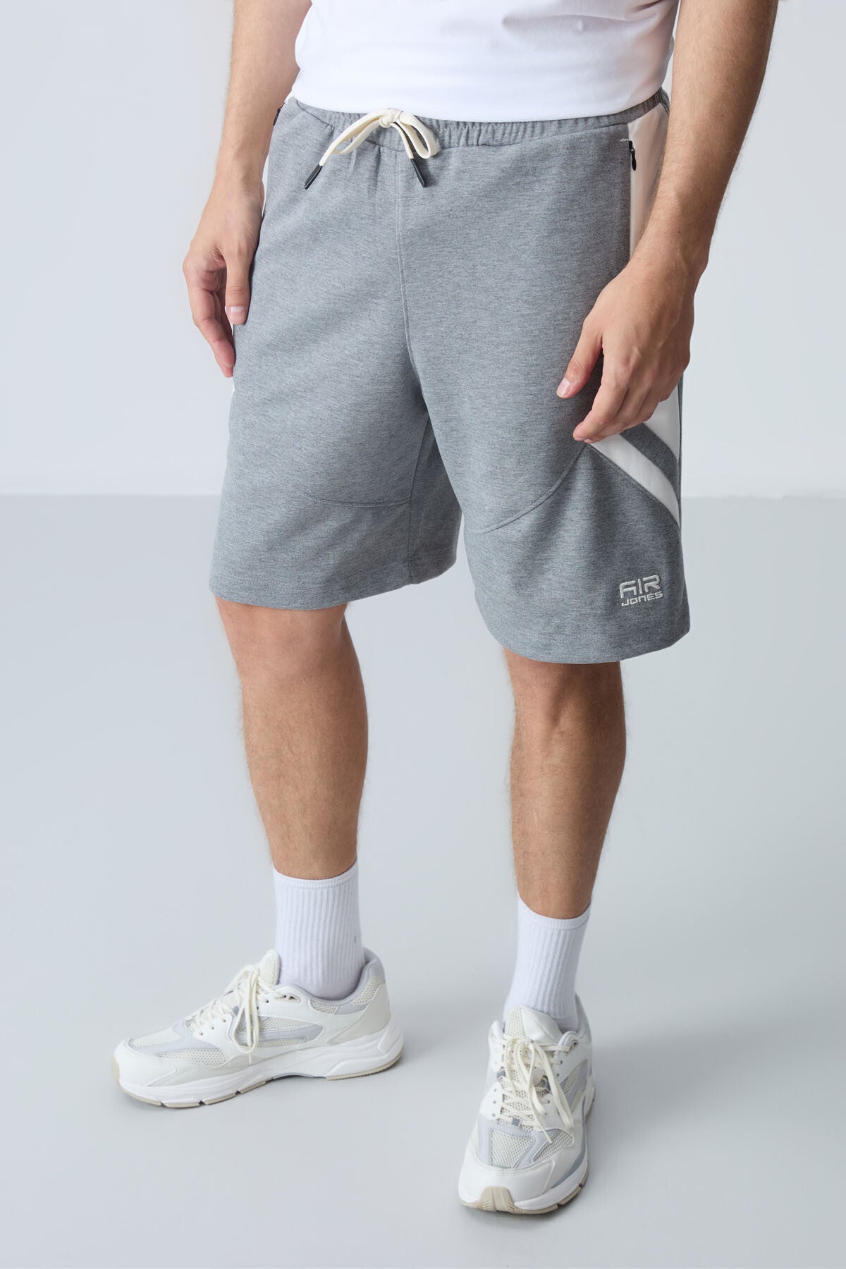 Grey Melange Cotton Thick Soft Textured Standard Fit Basic Men's Shorts - 81281