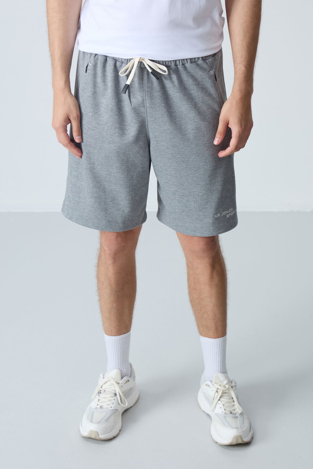 Grey Melange Cotton Thick Soft Textured Standard Fit Basic Men's Shorts - 81276
