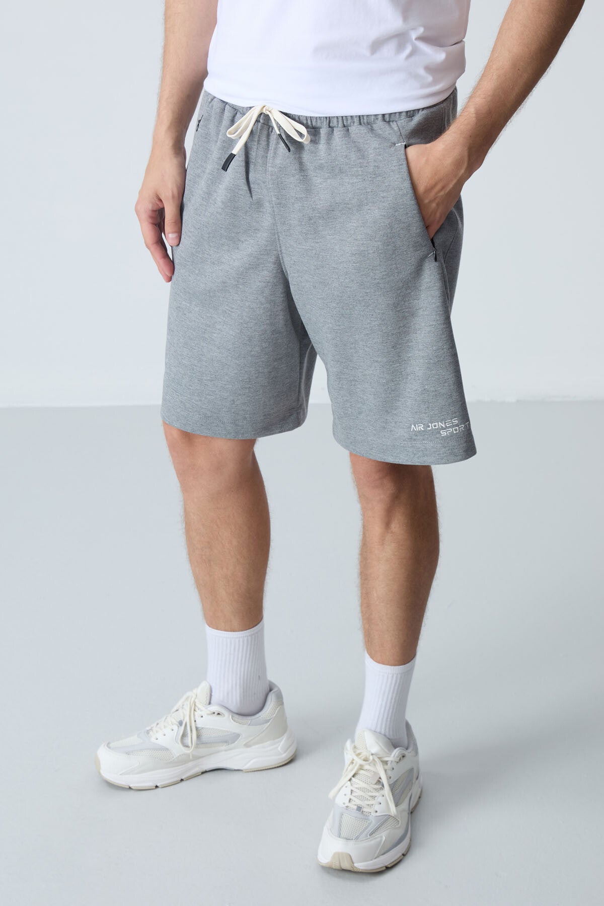 Grey Melange Cotton Thick Soft Textured Standard Fit Basic Men's Shorts - 81276