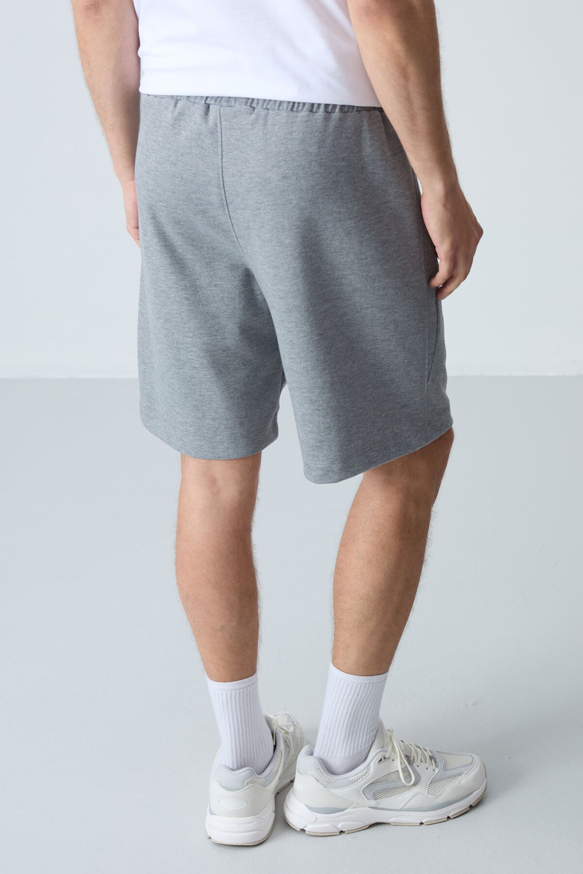 Grey Melange Cotton Thick Soft Textured Standard Fit Basic Men's Shorts - 81276