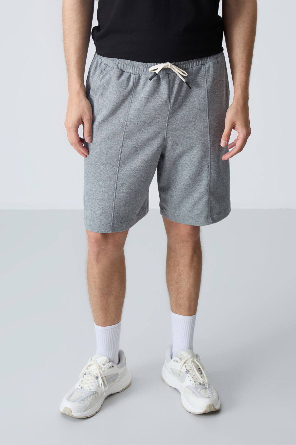 Grey Melange Cotton Thick Soft Textured Standard Fit Basic Men's Shorts - 81277