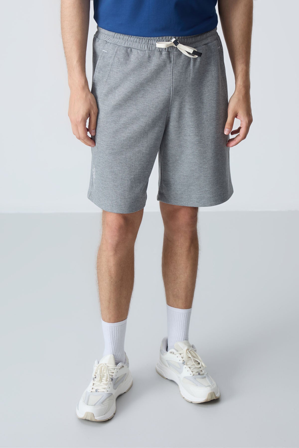 Grey Melange Cotton Thick Soft Textured Standard Fit Basic Men's Shorts - 81278