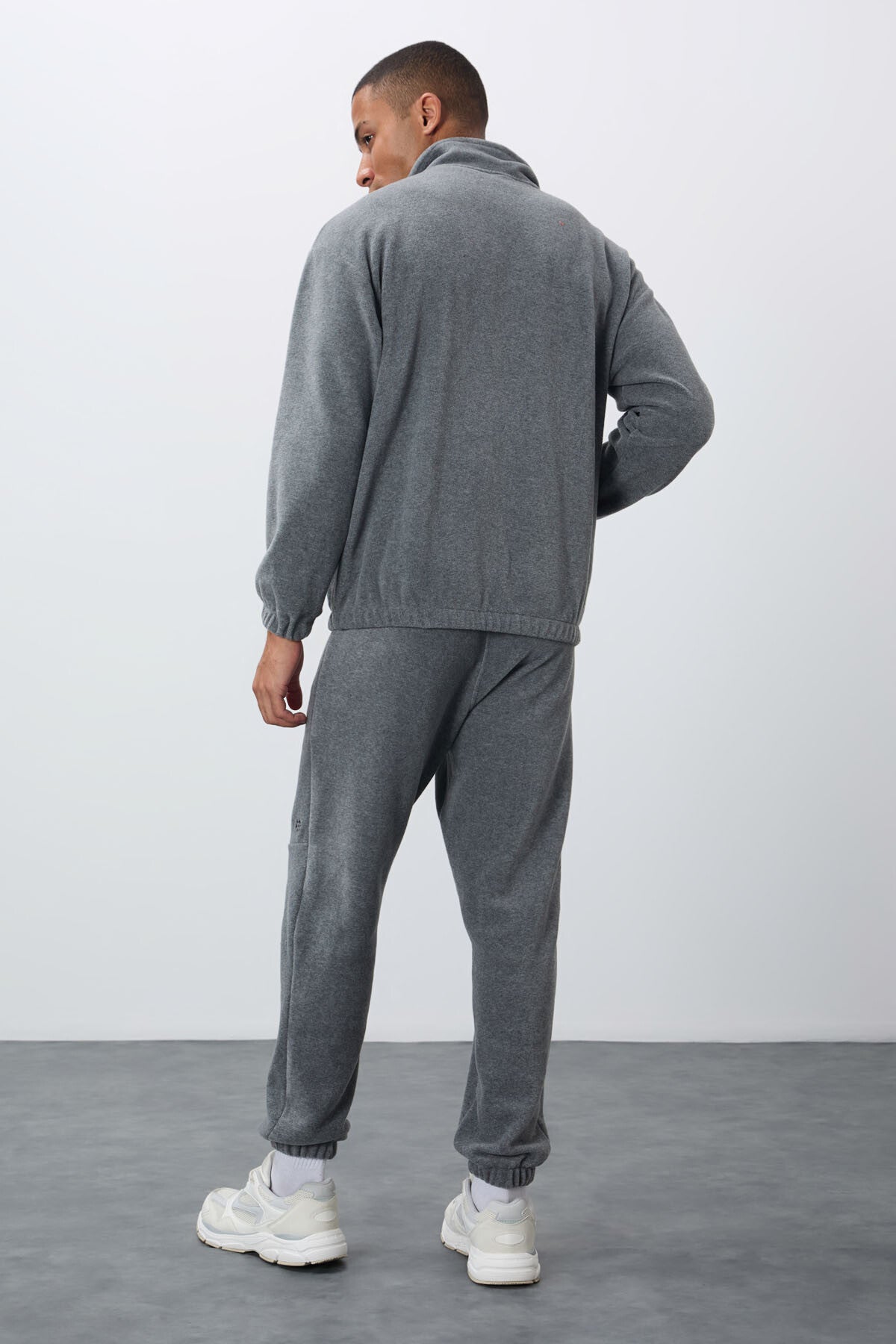 Grey Melange Thick Soft Textured Comfort Fit Embroidered Men's Tracksuit Set - 85269