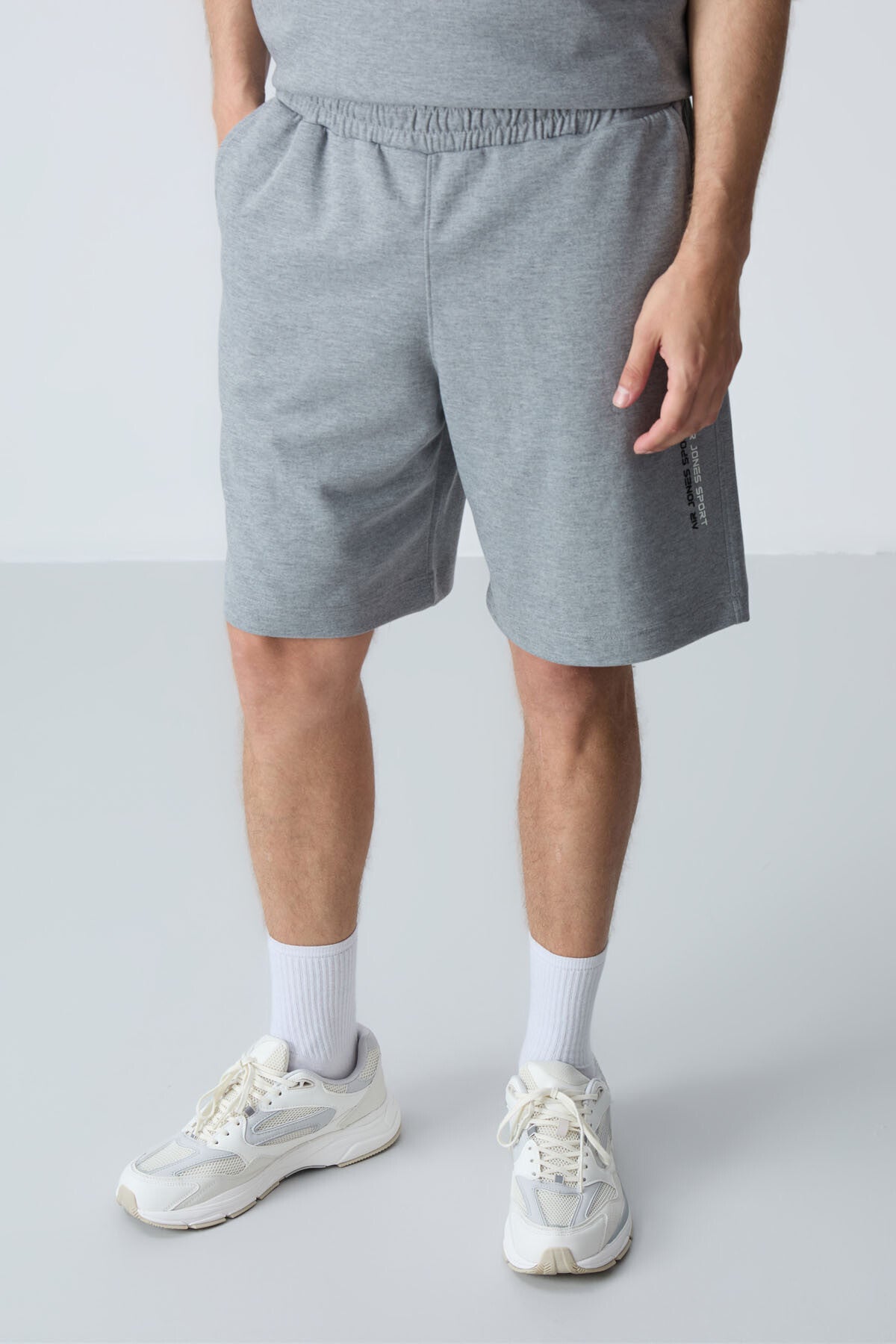 Grey Melange Cotton Thick Soft Textured Oversize Fit Basic Men's Shorts Set - 85258