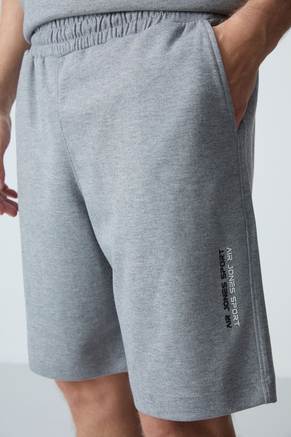 Grey Melange Cotton Thick Soft Textured Oversize Fit Basic Men's Shorts Set - 85258